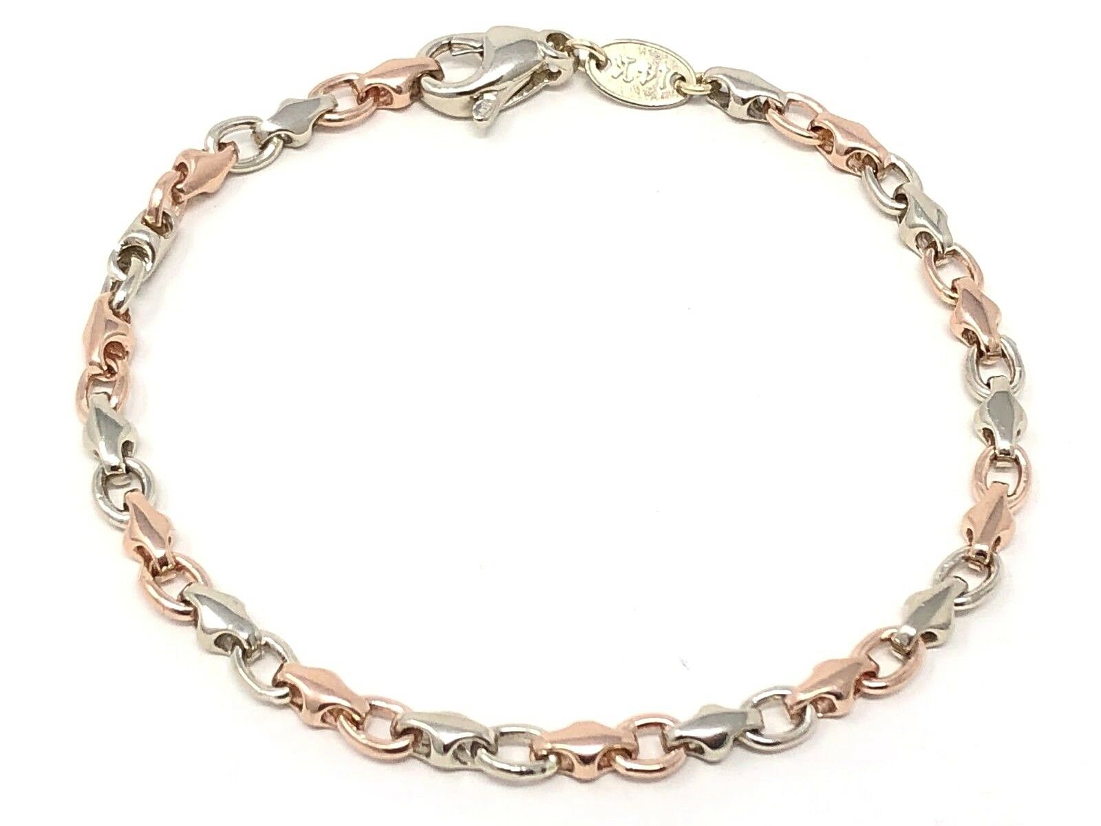 14k Rose & White Gold Handmade Fashion Link Bracelet 7.25" 4mm 9.4 grams - 7.25"