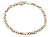 14k Rose & White Gold Handmade Fashion Link Bracelet 7.25" 4mm 9.4 grams - 7.25"