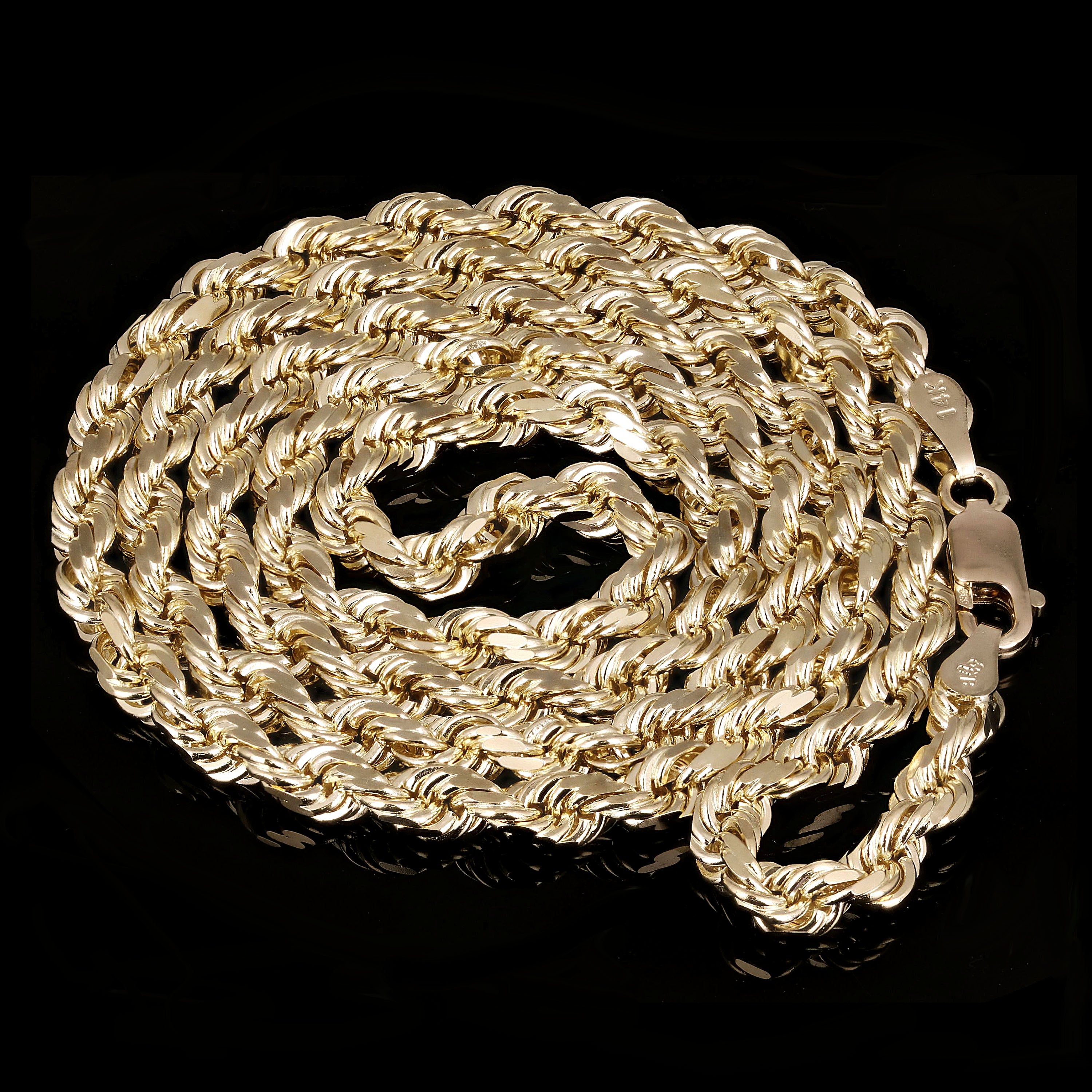 14k Yellow Gold Solid Diamond Cut Rope Twist Chain Necklace 22" 4mm 28.2 grams