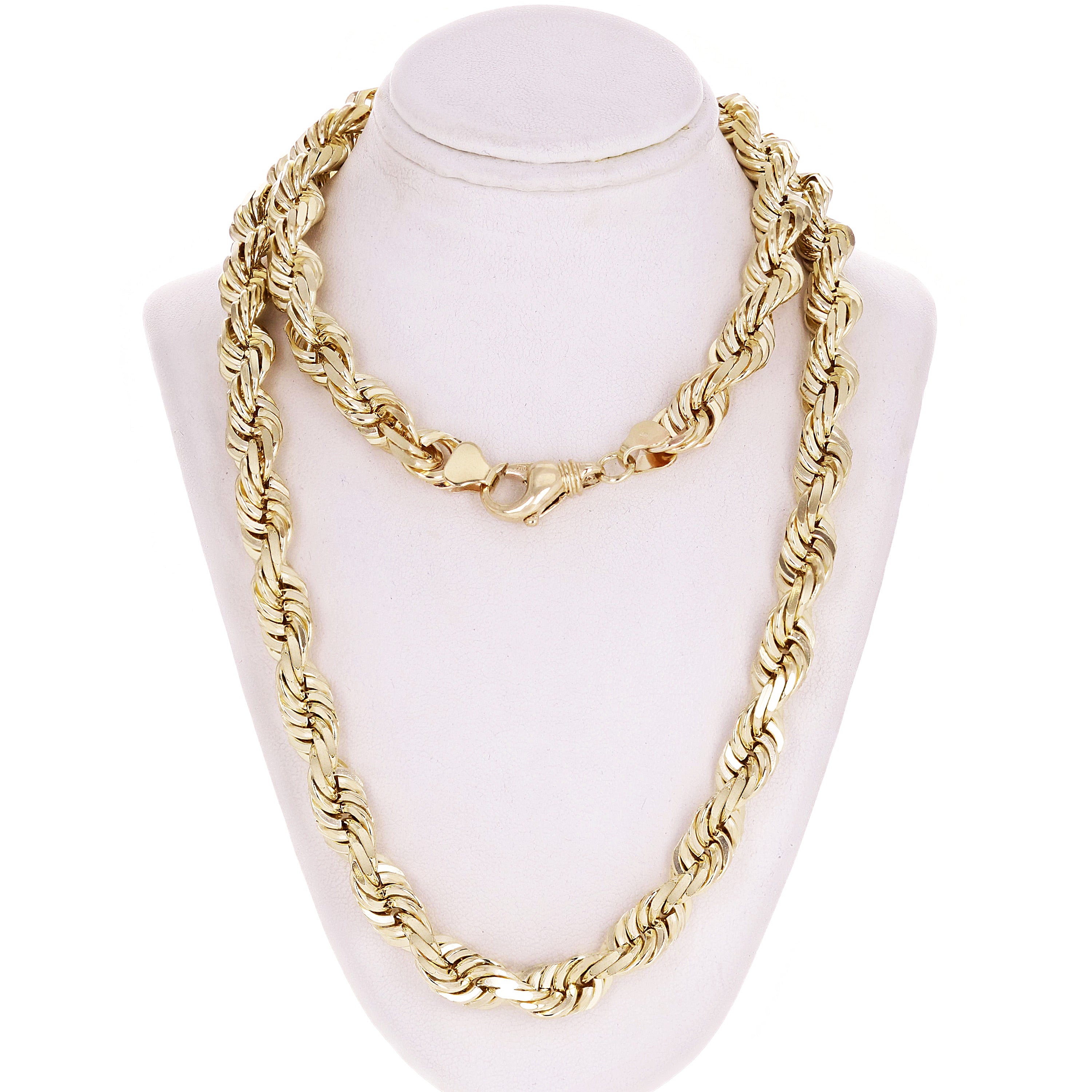 14k Yellow Gold Solid Diamond Cut Rope Chain Necklace 24" 10mm - 24",10mm
