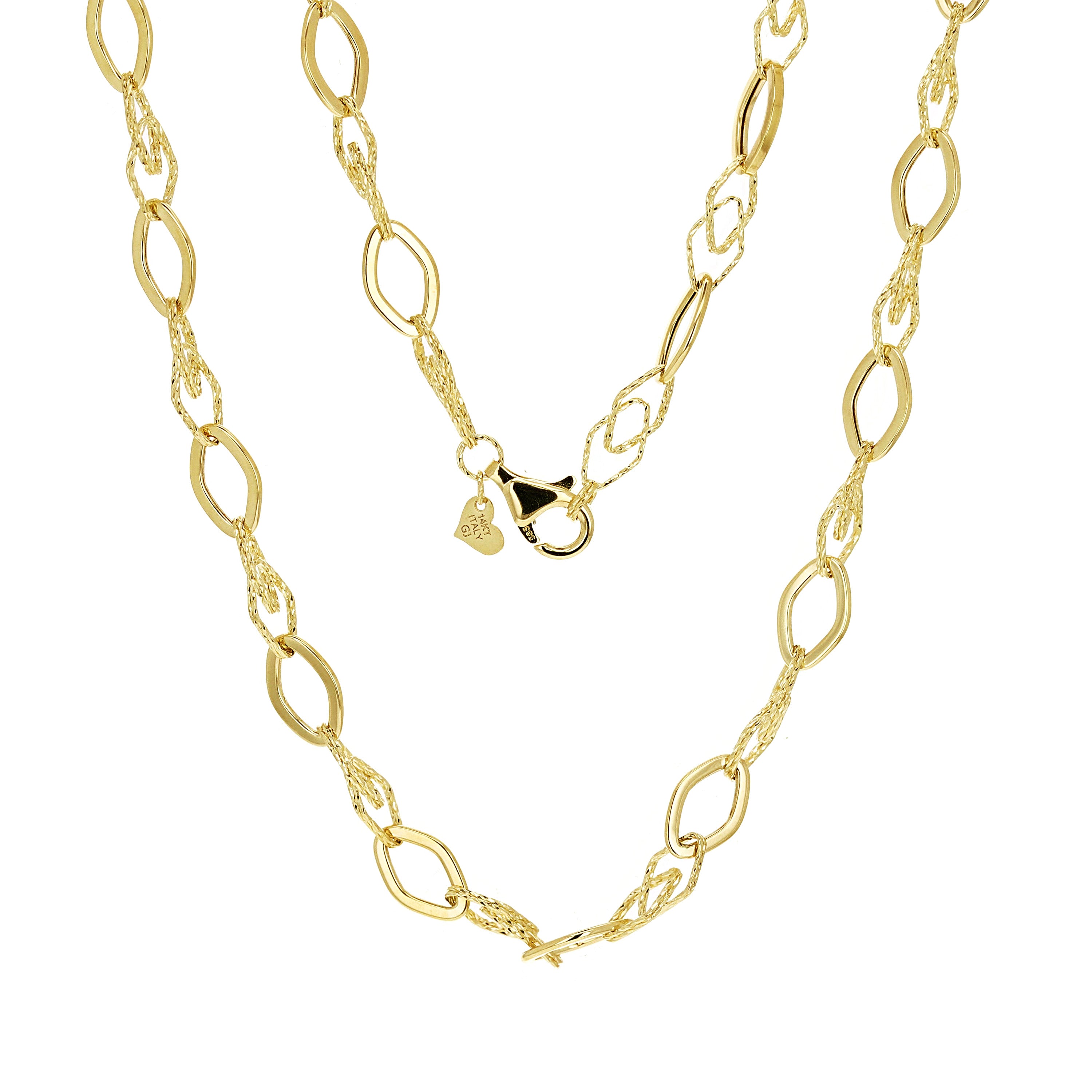 Italian 14k Yellow Gold Diamond Shape Link Chain Necklace 18" 7.8mm 10.2 grams - 18" 10.2 grams