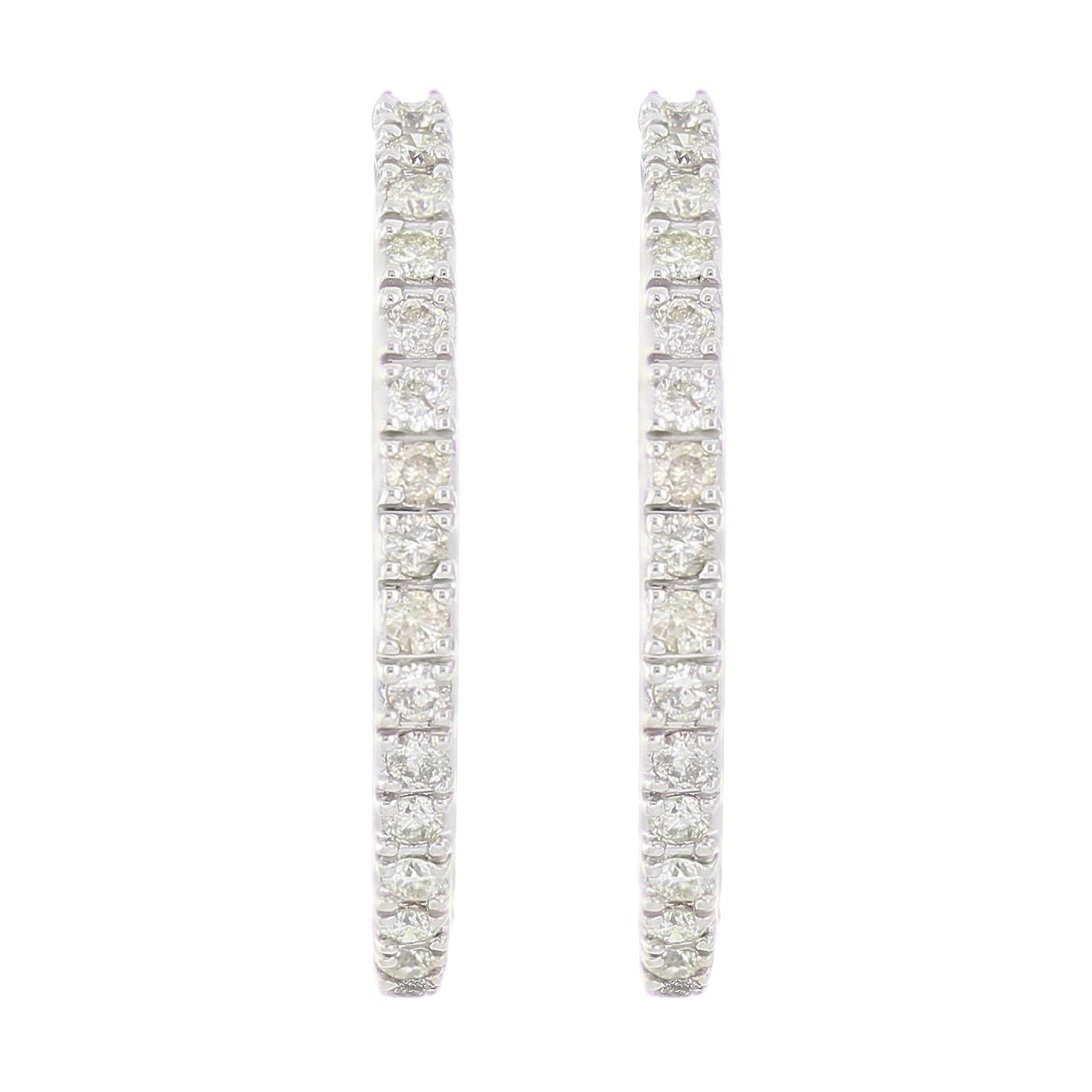 14k White Gold 1ctw Diamond Inside Out Oblong Oval Hoop Earrings