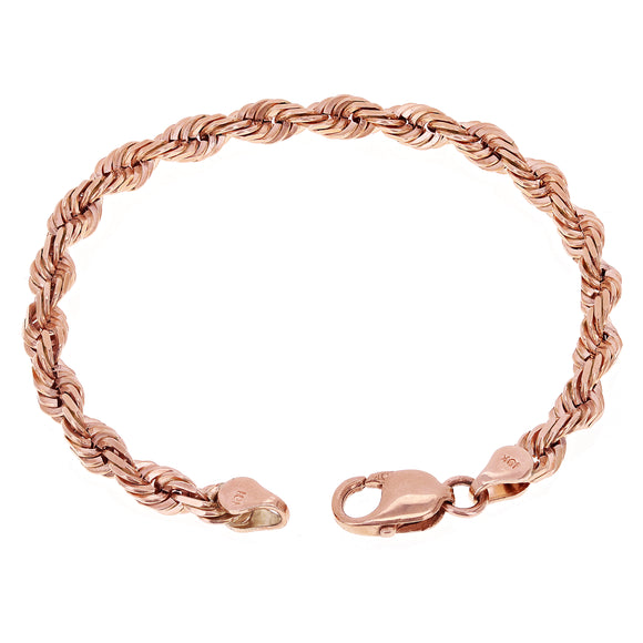 10k Rose Gold Solid Diamond Cut Rope Chain Bracelet 7.25