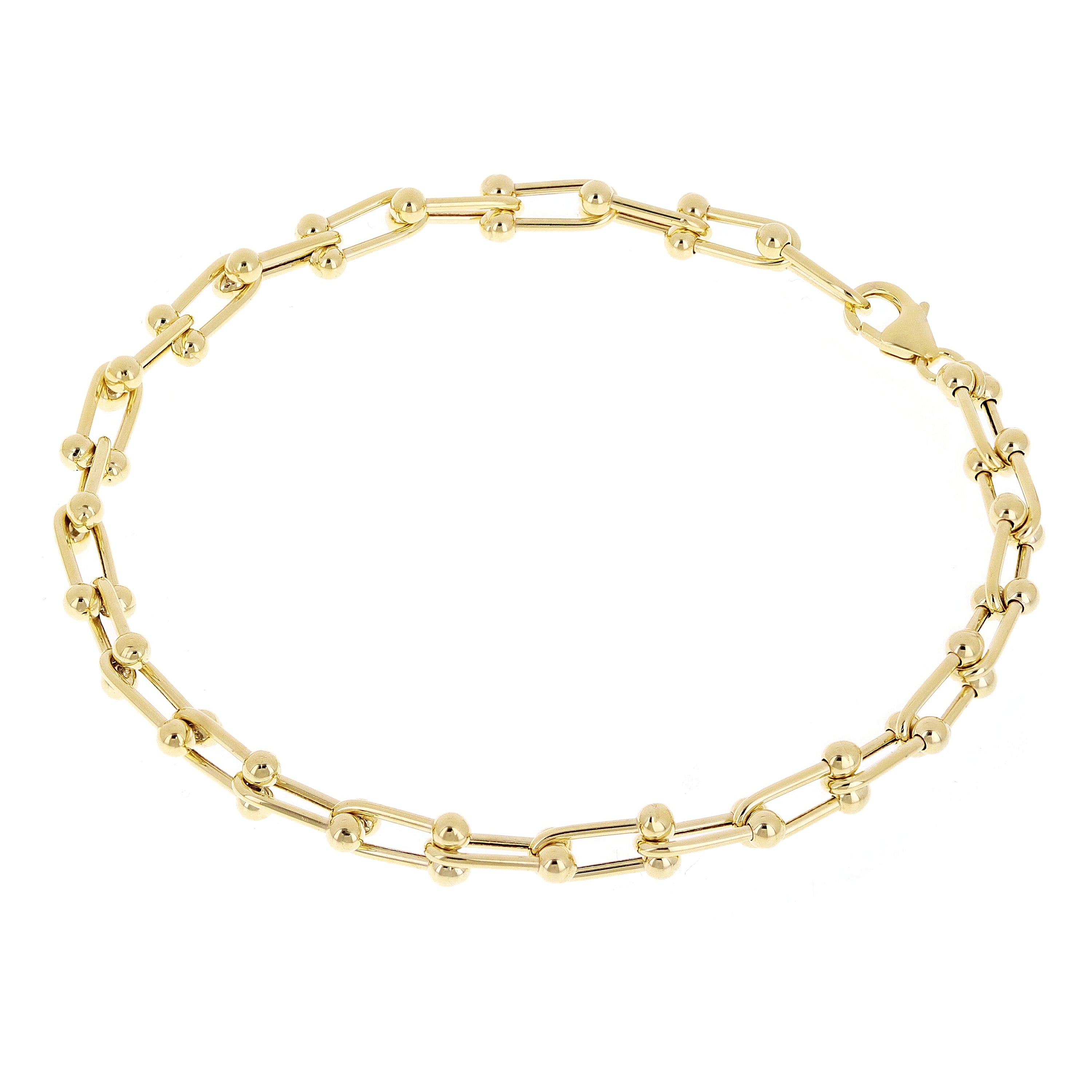 Italian 14k Yellow Gold Solid U Shape Hardwear Link Bracelet 7.75" 5mm 5.5 grams - Yellow