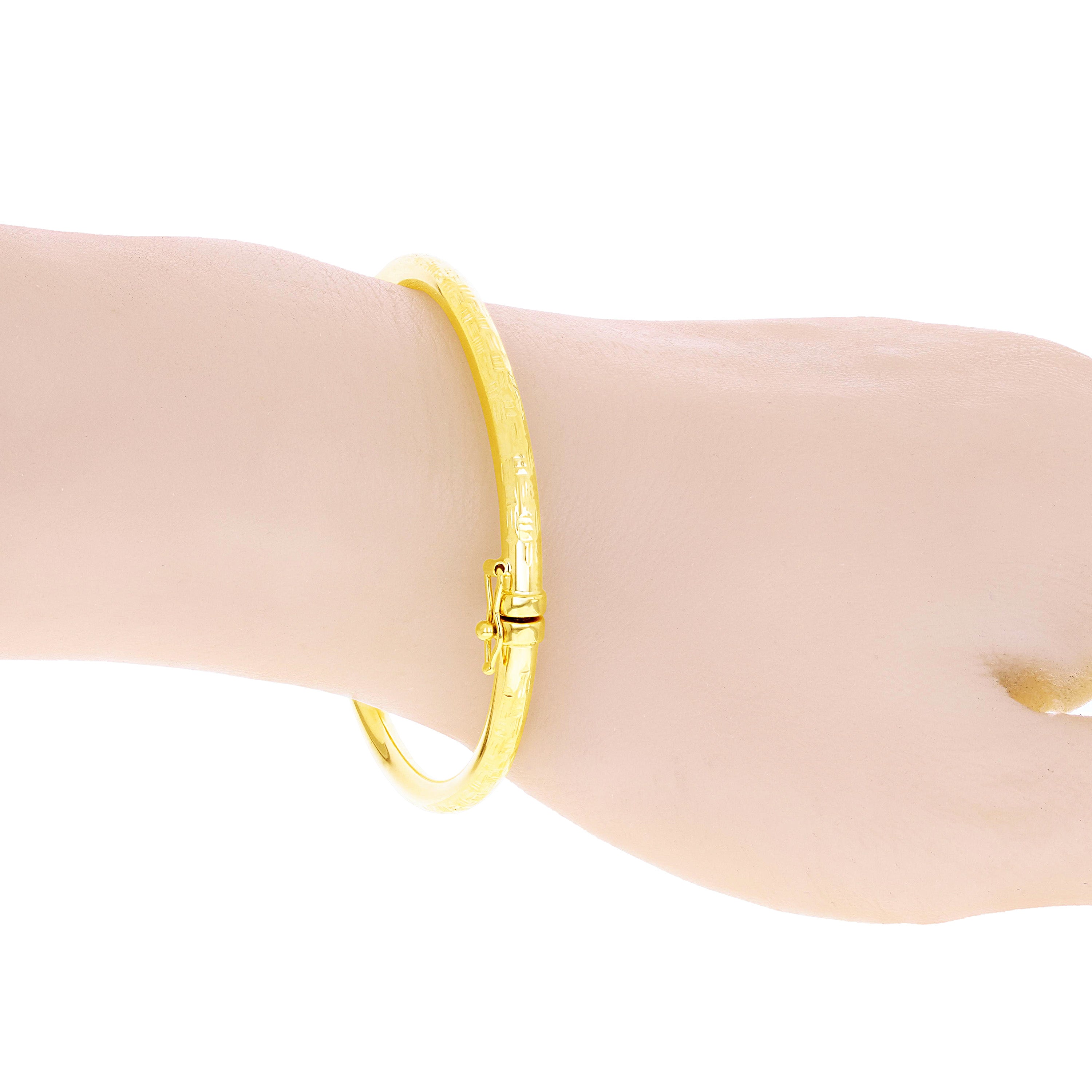 Italian 14k Yellow Gold Hollow Prizm Diamond Cut Bangle Bracelet 7" 4mm 4.7grams