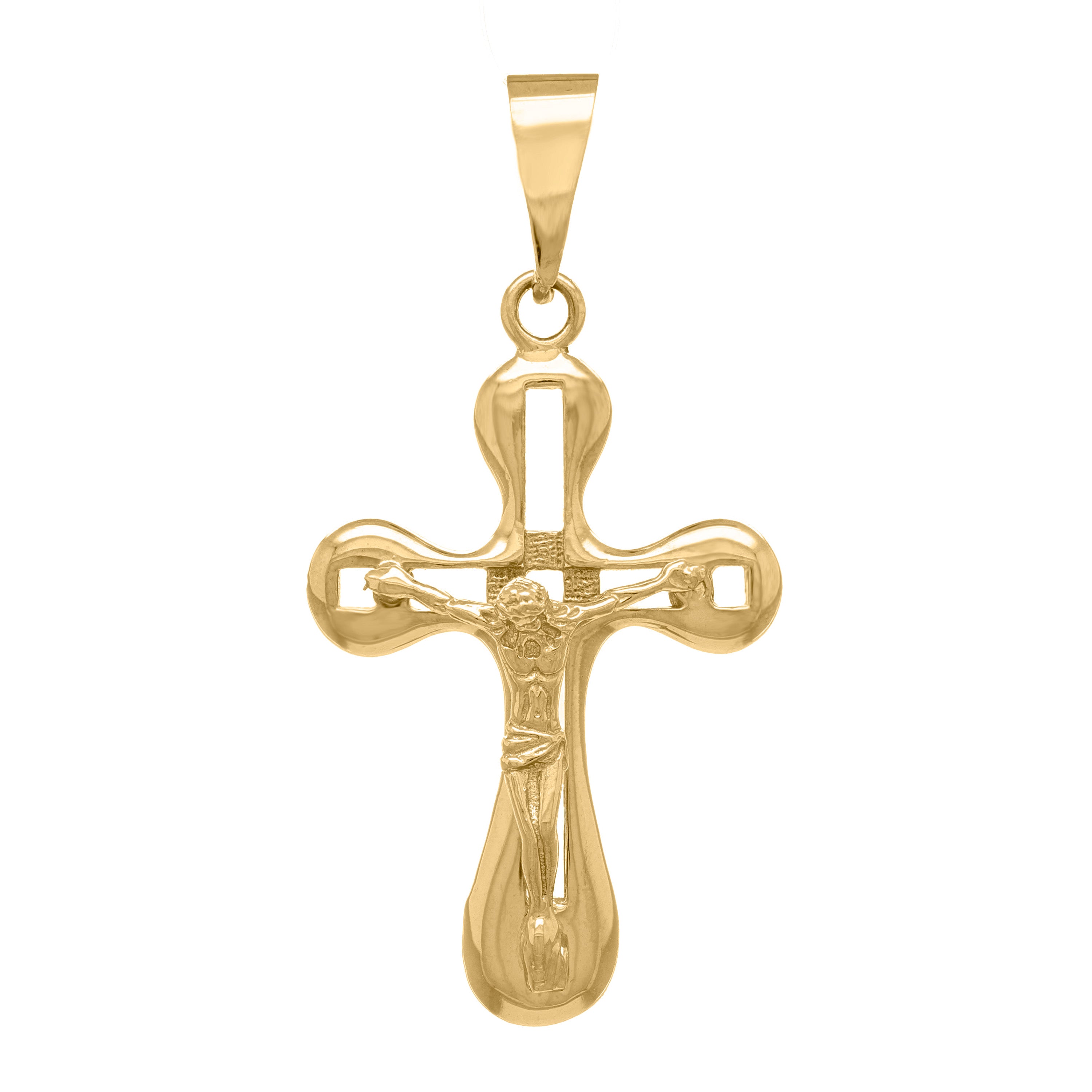 14k Yellow Gold Solid Cross Jesus Crucifix Religious Charm Pendant 3.3 grams