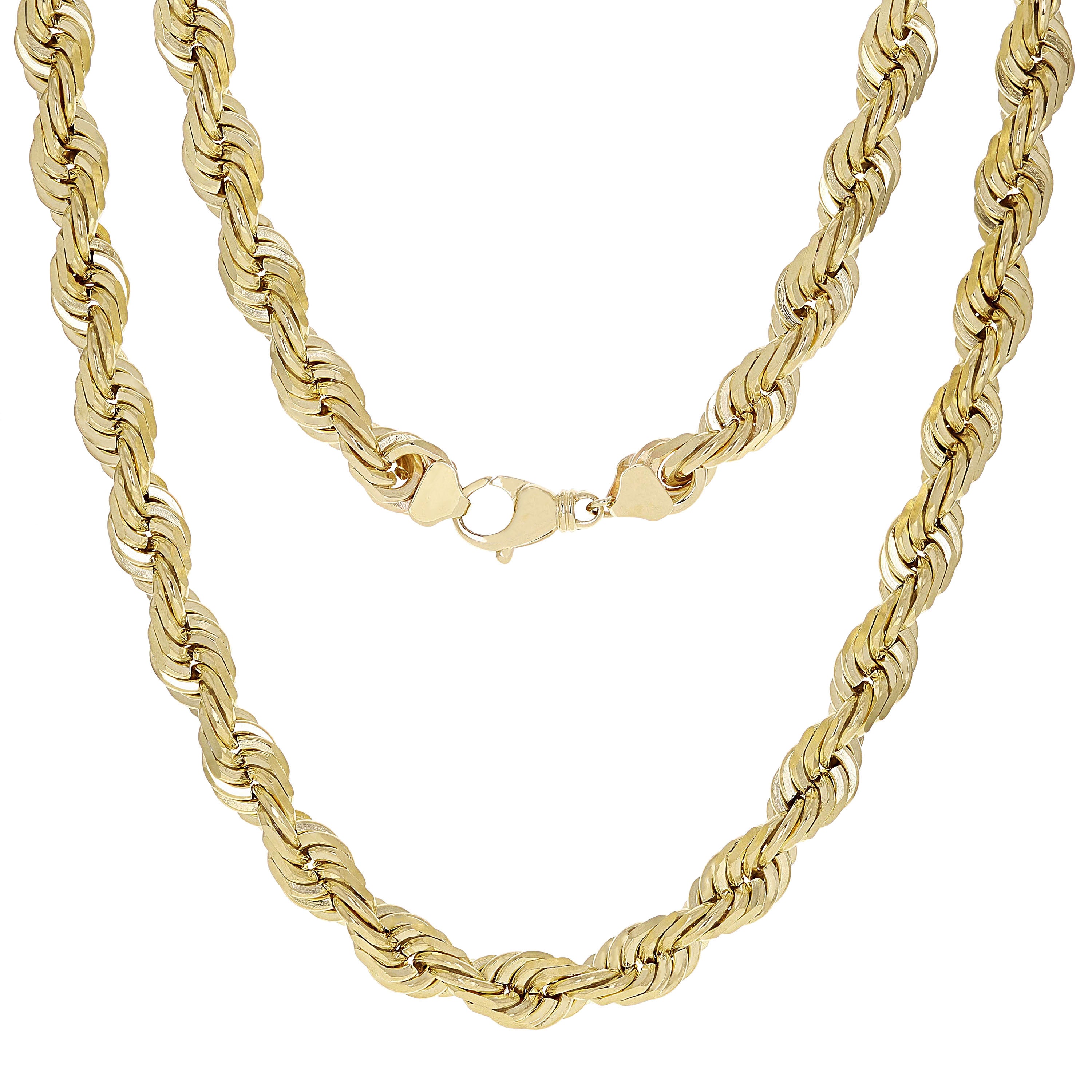 Men's Solid 10k Yellow Gold Diamond Cut Rope Chain Necklace 24" 12mm 238 grams - 24" 238 grams