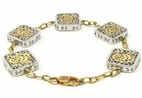Italian 18k Two Tone Gold Filigree Flower Square Bracelet 7" 14.2mm 9.2 grams
