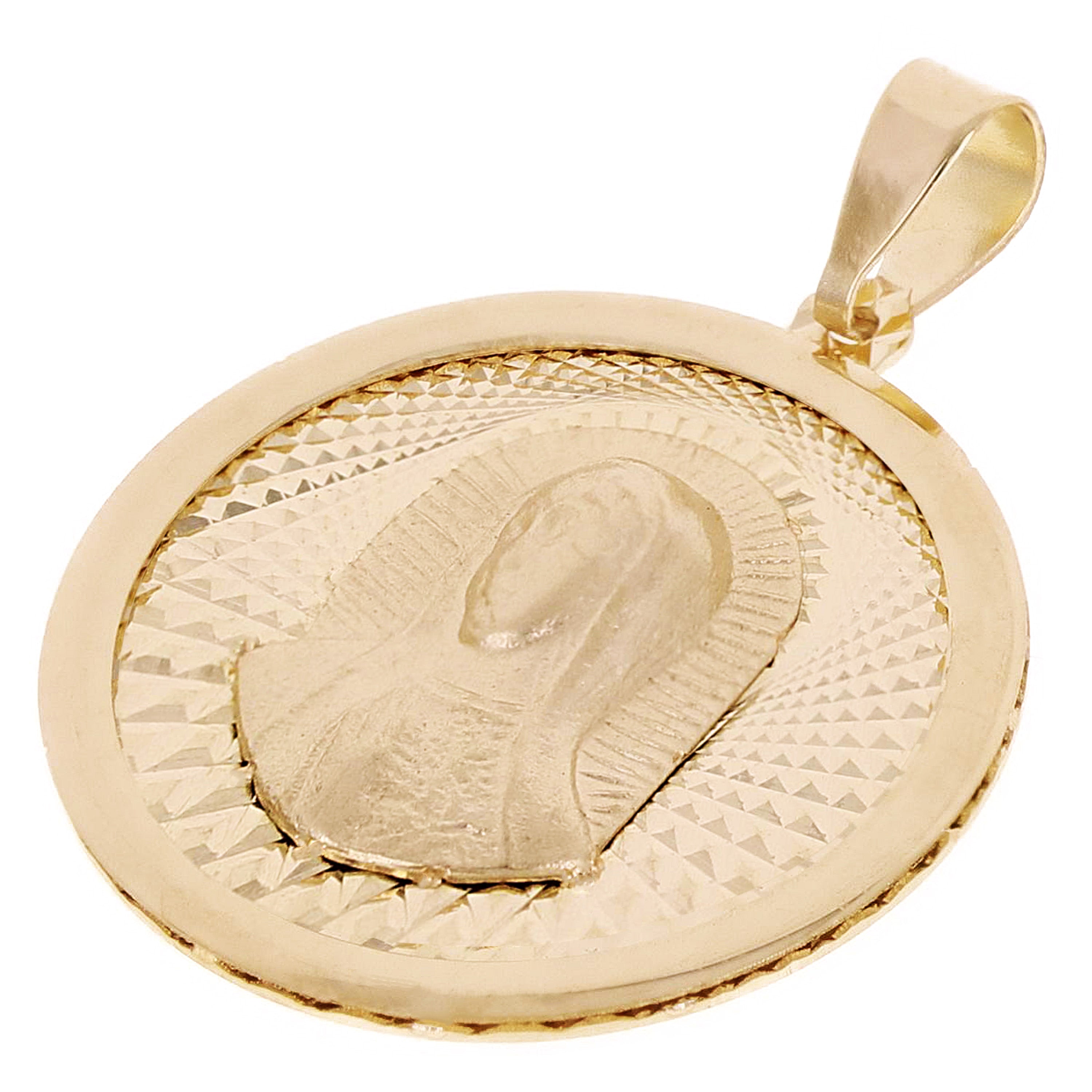 Italian 14k Yellow Gold Madonna Virgin Mary Medal Charm Pendant 1.1" 2 grams - 2 grams