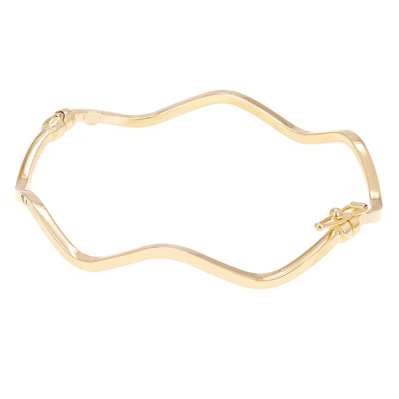 Italian 14k Yellow Gold Hollow Plain Zigzag Bangle Bracelet 7