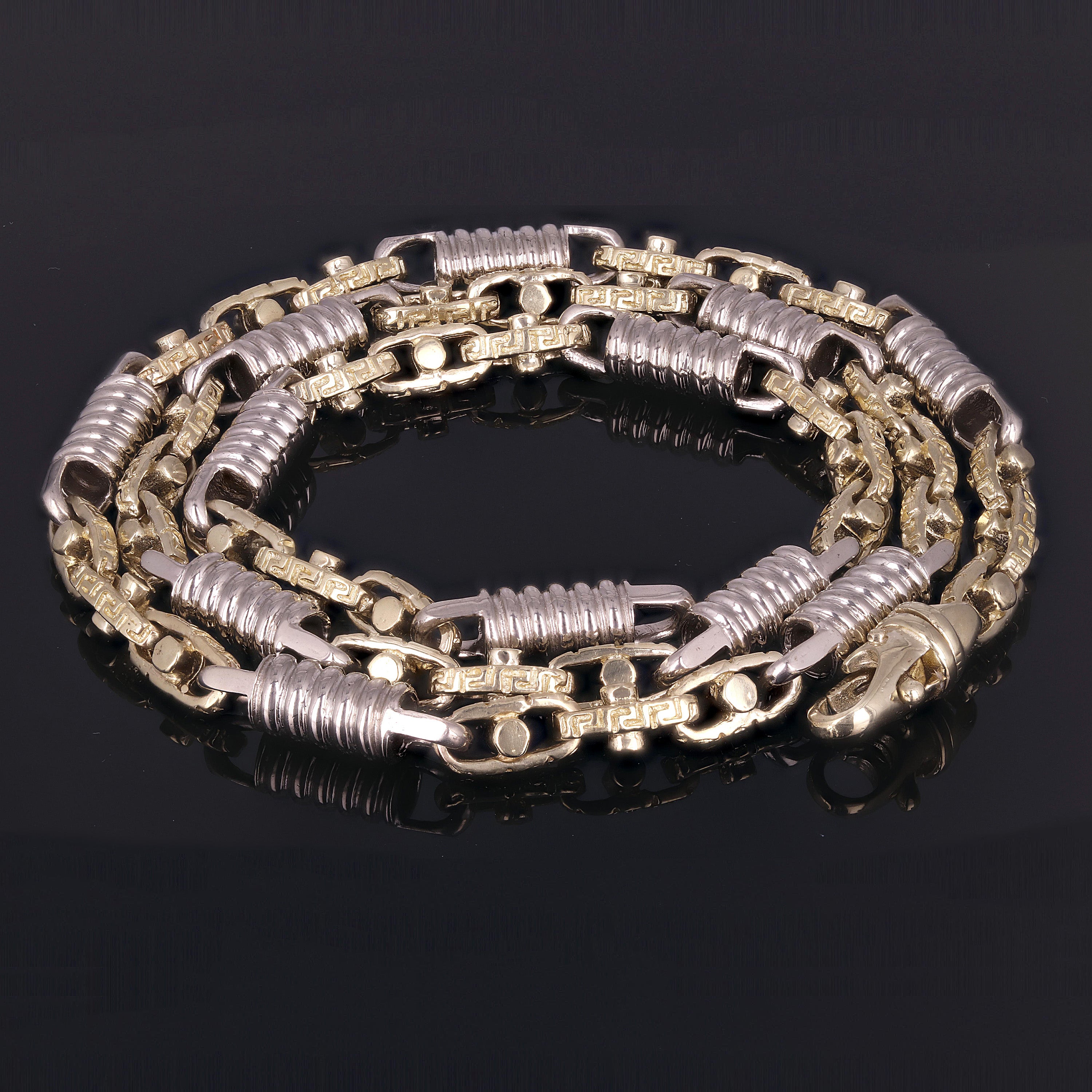 10k Yellow & White Gold Handmade Fashion Link Necklace 24" 7mm 78 grams - 24"