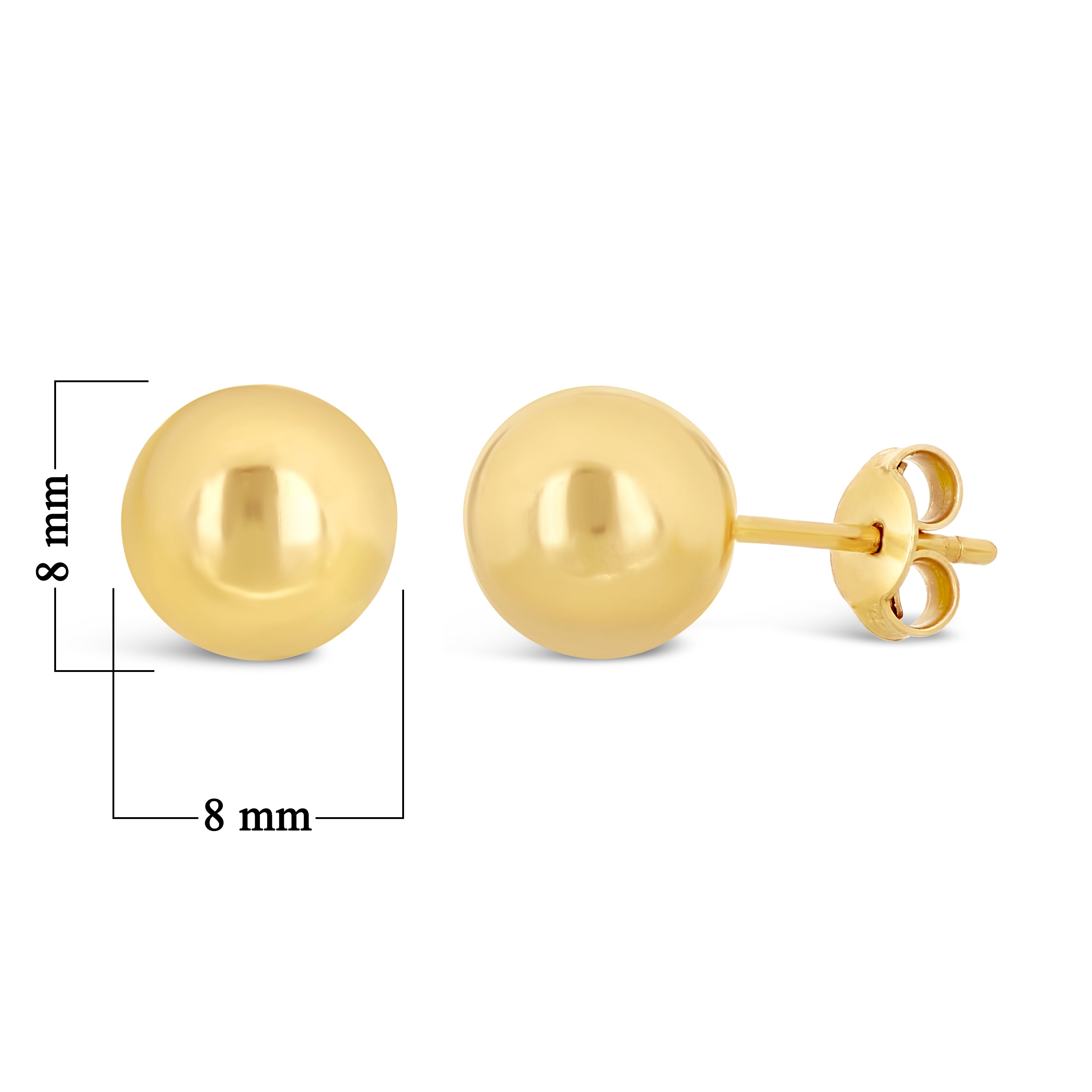 Italian 14k Yellow Gold High Shine Classic Round Bead Ball Stud Earrings 8mm - 8 mm