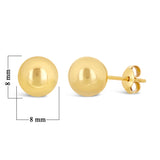 Italian 14k Yellow Gold High Shine Classic Round Bead Ball Stud Earrings 8mm - 8 mm