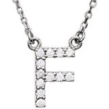 14k White Gold Diamond Initial Letter F Alphabet Rolo Pendant Necklace 18" - Letter F,White