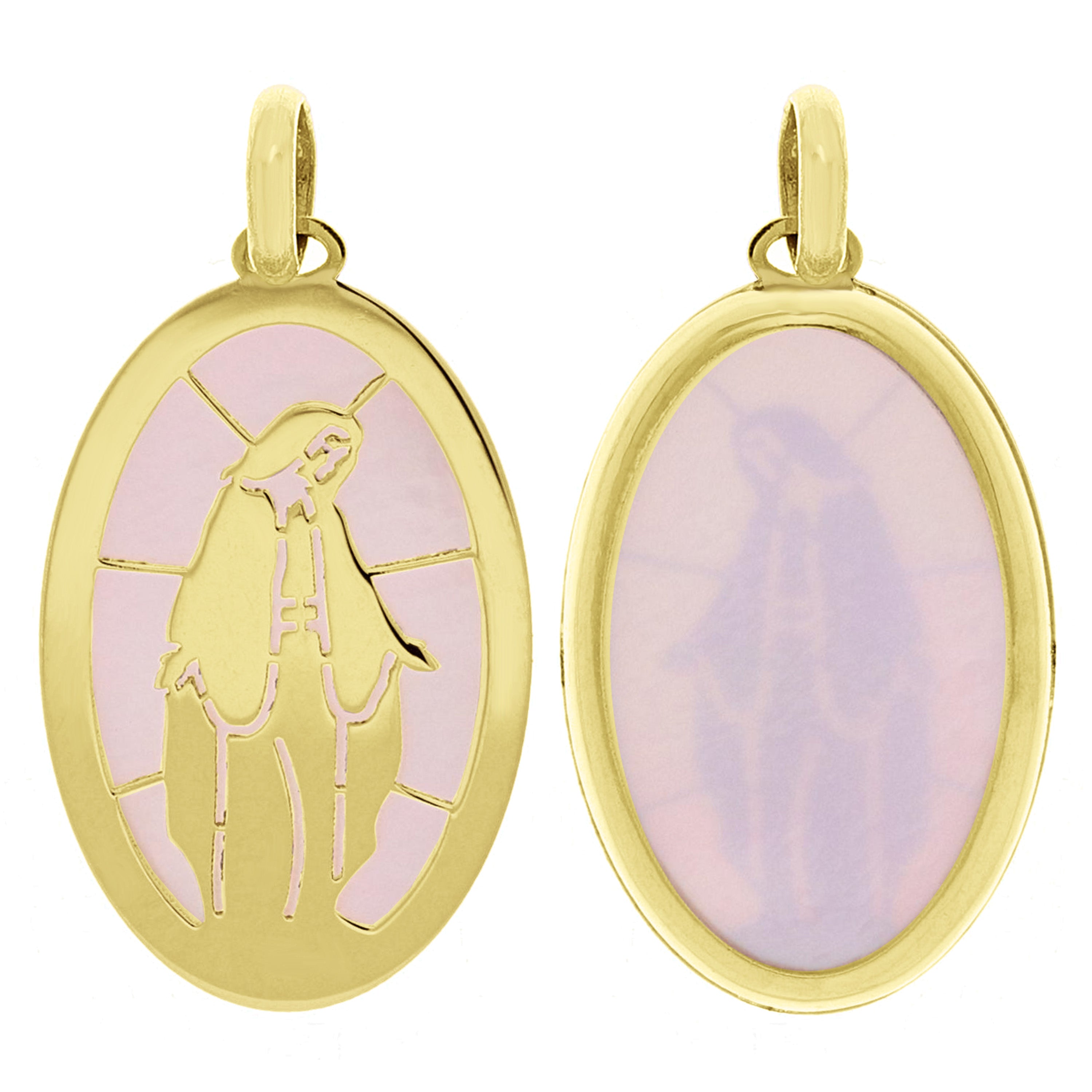 Italian 14k Yellow Gold Mother of Pearl Mother of God Virgin Mary Charm Pendant