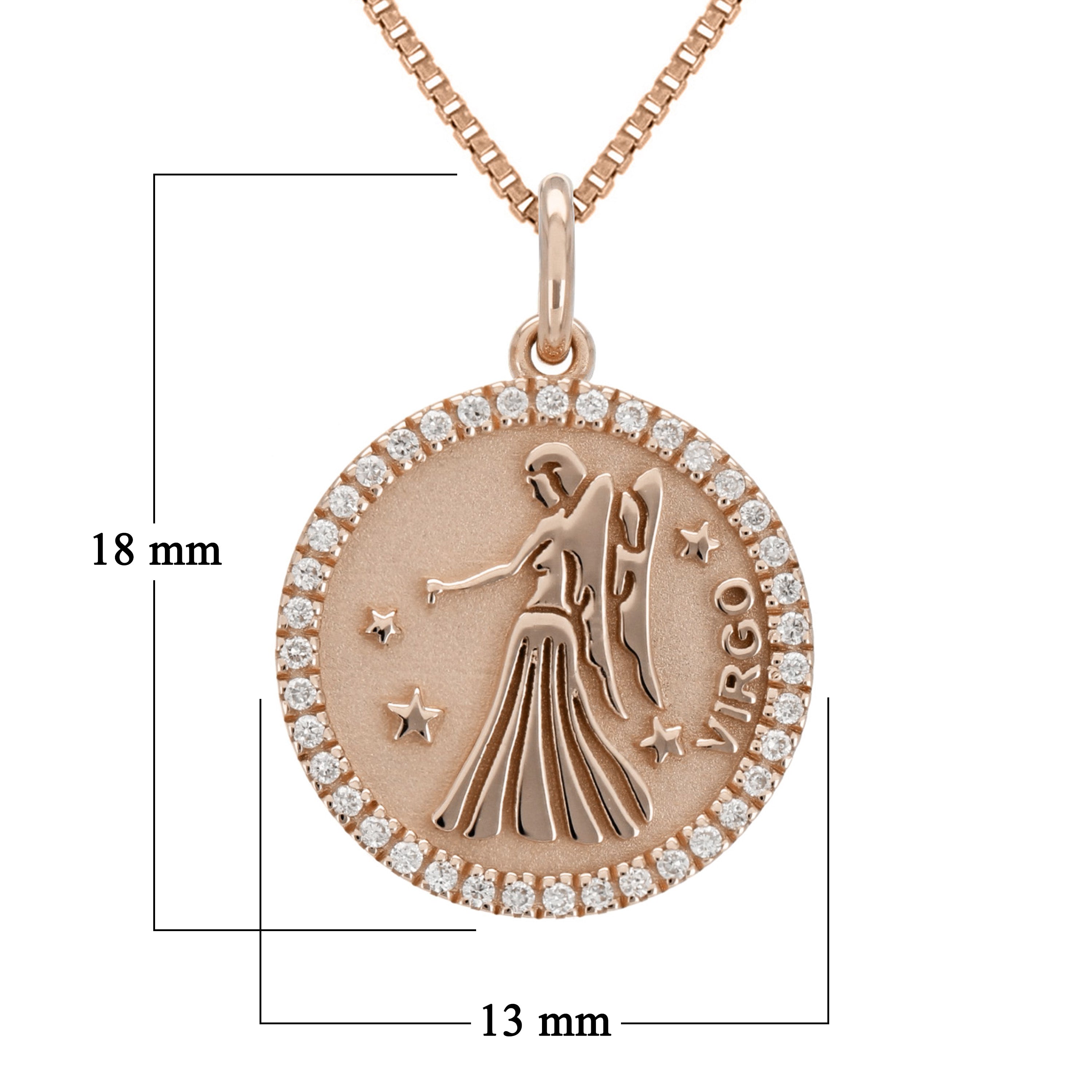 14k Rose Gold  Diamond Zodiac Sign Virgo Pendant Necklace 18" - Virgo,Rose