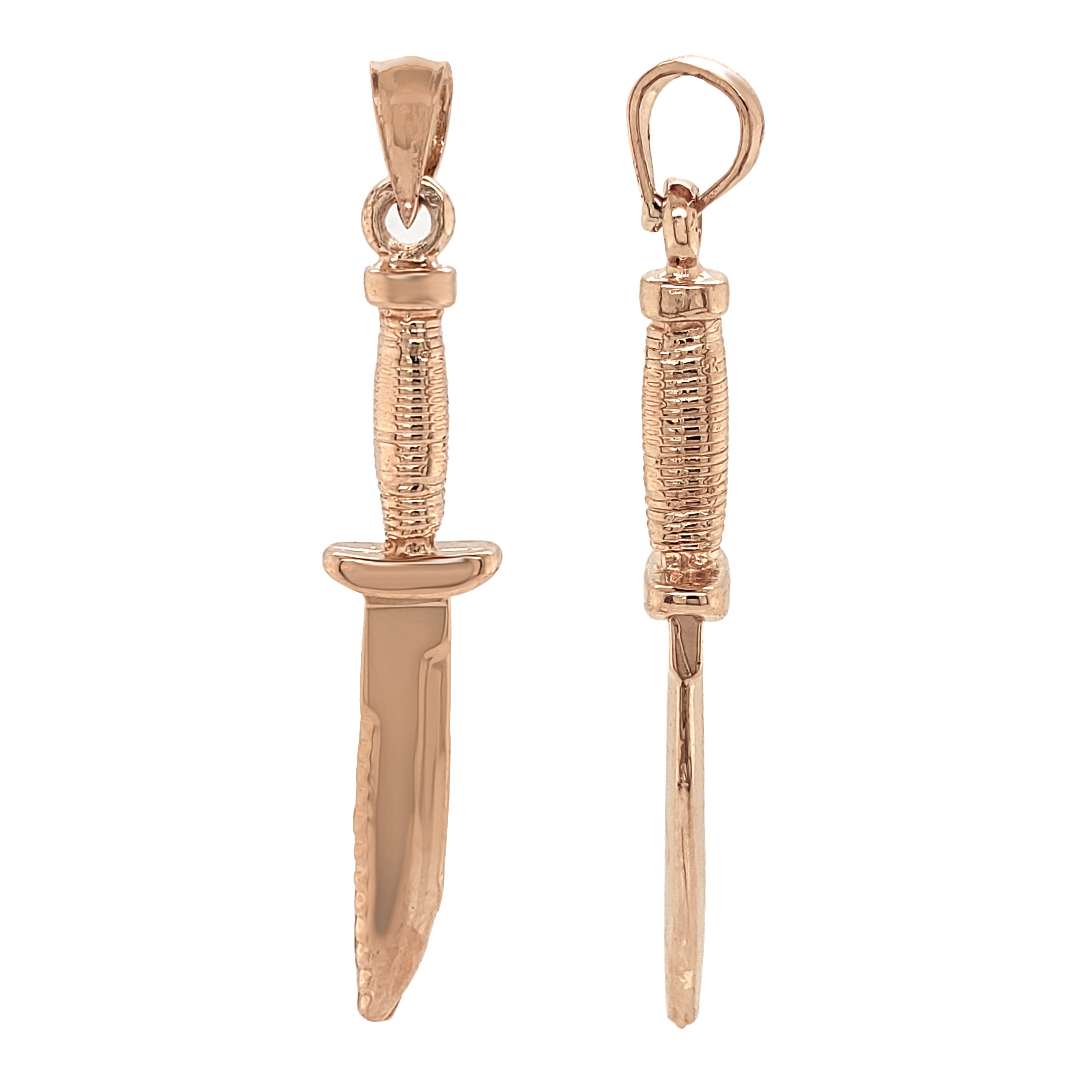 14k Rose Gold Combat Knife Charm Pendant 1.7" 4 grams - Rose