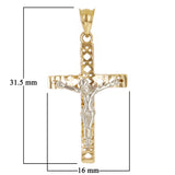 Italian 14k Two Tone Gold 3D Double Sided Crucifix Cross Charm Pendant 1.2" 2.3g