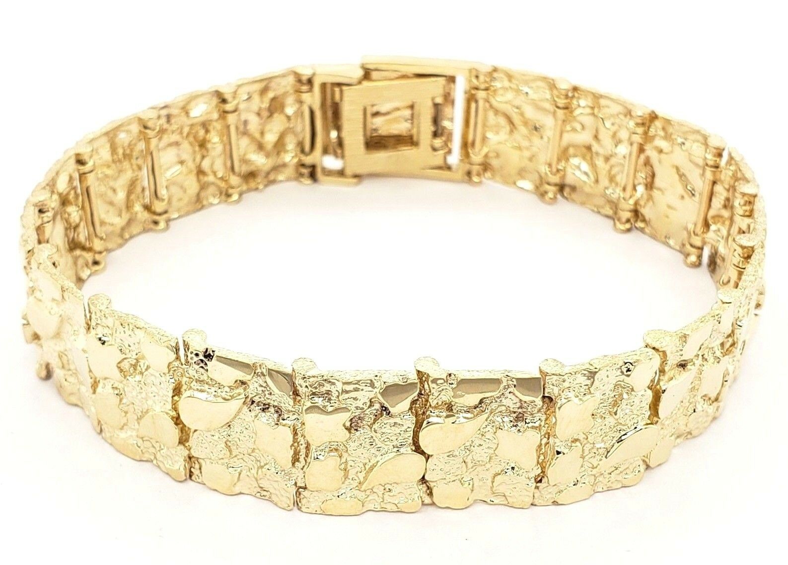 14k Yellow Gold Nugget Bracelet Adjustable 8" - 8.5" 15.5mm 41.7 grams