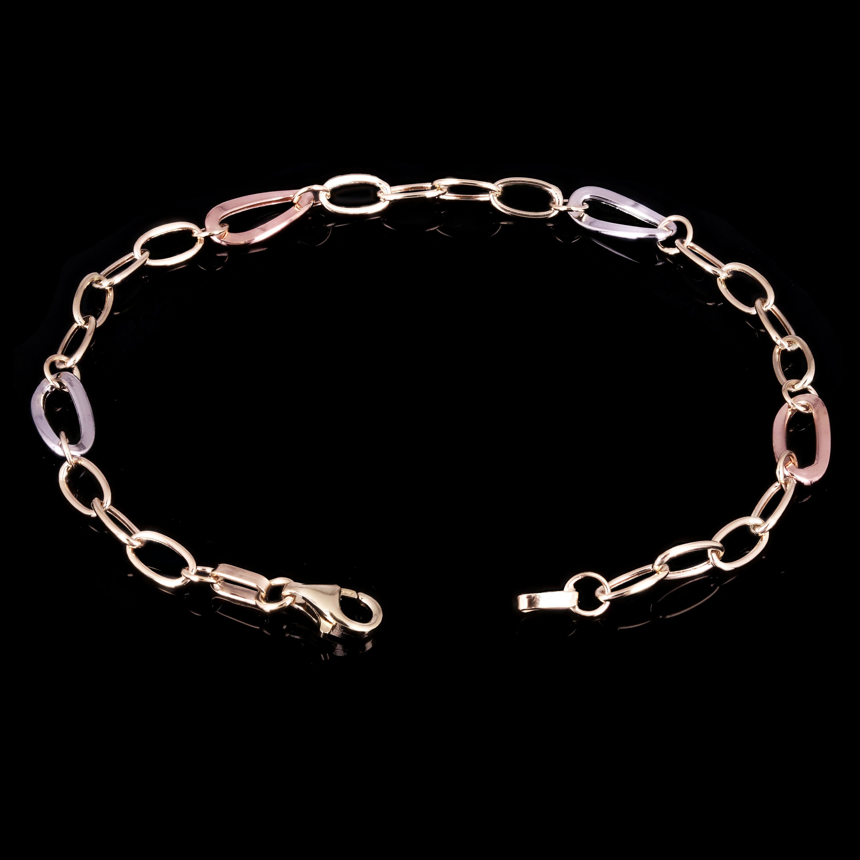 Italian 14k Tri Color Gold Hollow Oval Link Bracelet 7.5" 6mm 2.3 grams