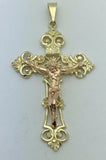 10k Two Tone Gold Jesus Christ INRI Filigree Crucifix CROSS Pendant 2.6" 9.9g