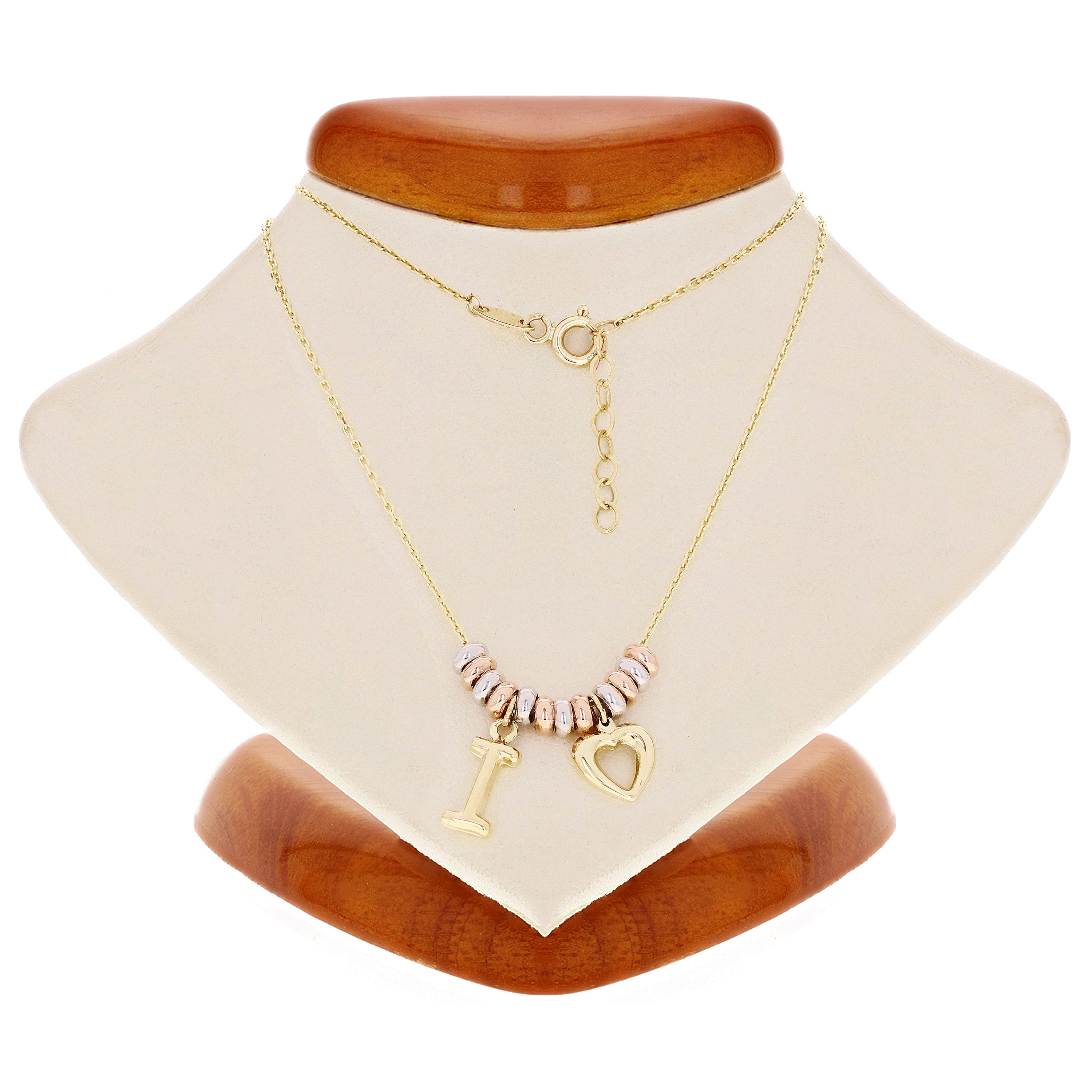 Italian 14k Tri Color Gold I Heart Ring Charm Pendant Necklace 17.5" 2.6 grams