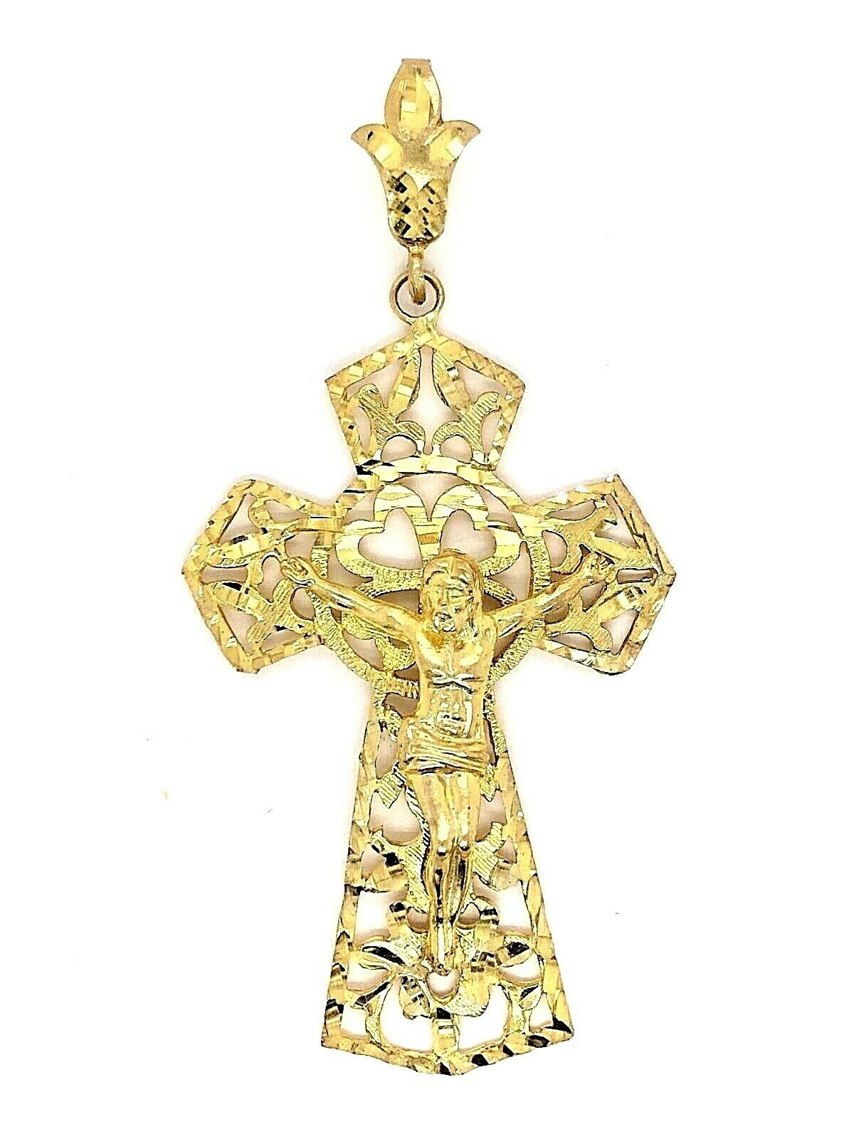 10k Yellow Gold Jesus Christ Filigree Crucifix Cross Pendant 3.3" 3.3" 12 grams