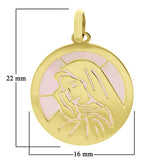 Italian 14k Yellow Gold Mother of Pearl Madonna Virgin Mary Medal Charm Pendant