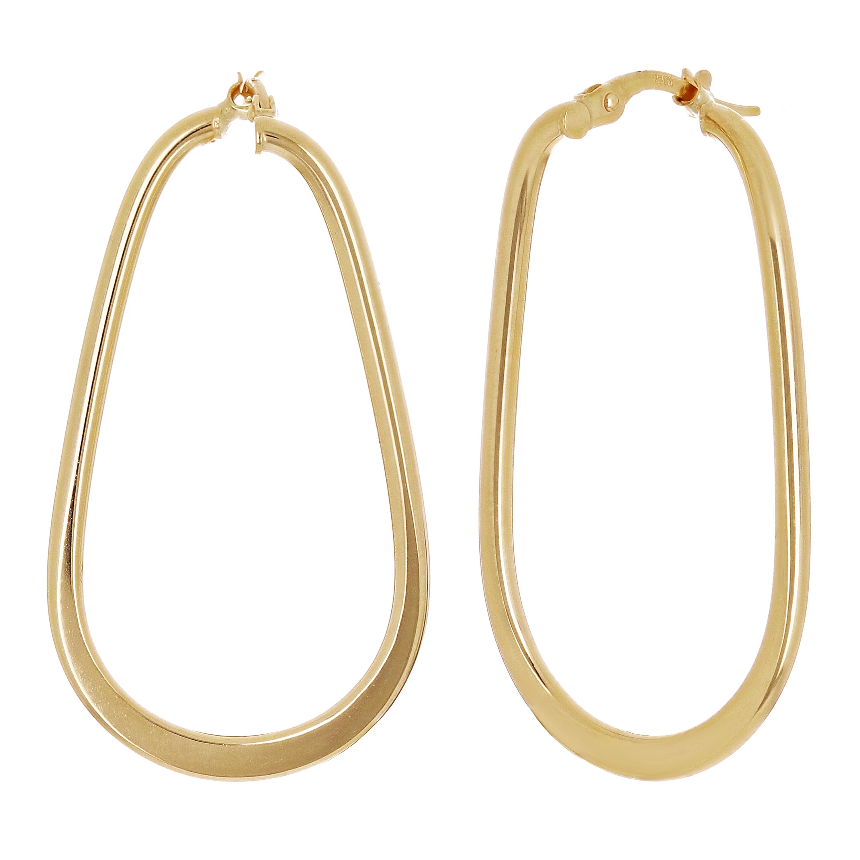 Italian 14k Yellow Gold Oblong Oval U-Shaped Hoop Earrings 1.6" 3 grams