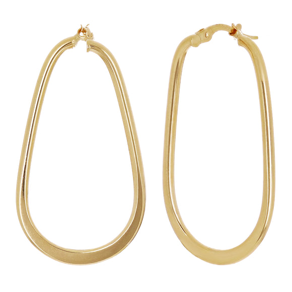 Italian 14k Yellow Gold Oblong Oval U-Shaped Hoop Earrings 1.6