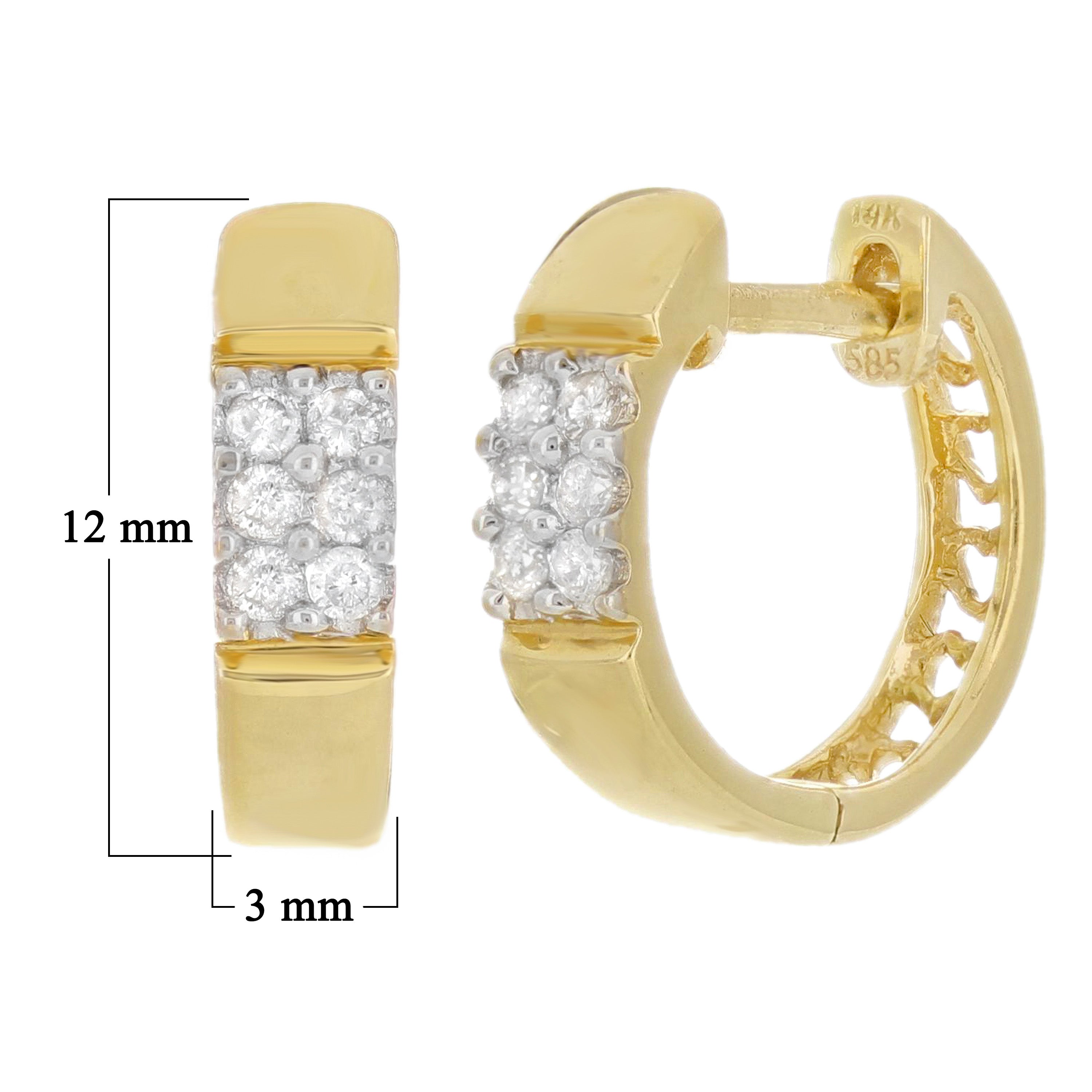 14k Yellow Gold Diamond Accent Heart Huggie Hoop Earrings