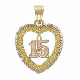 14k Tri Color Gold 15 Anos Quinceanera Heart Charm Pendant
