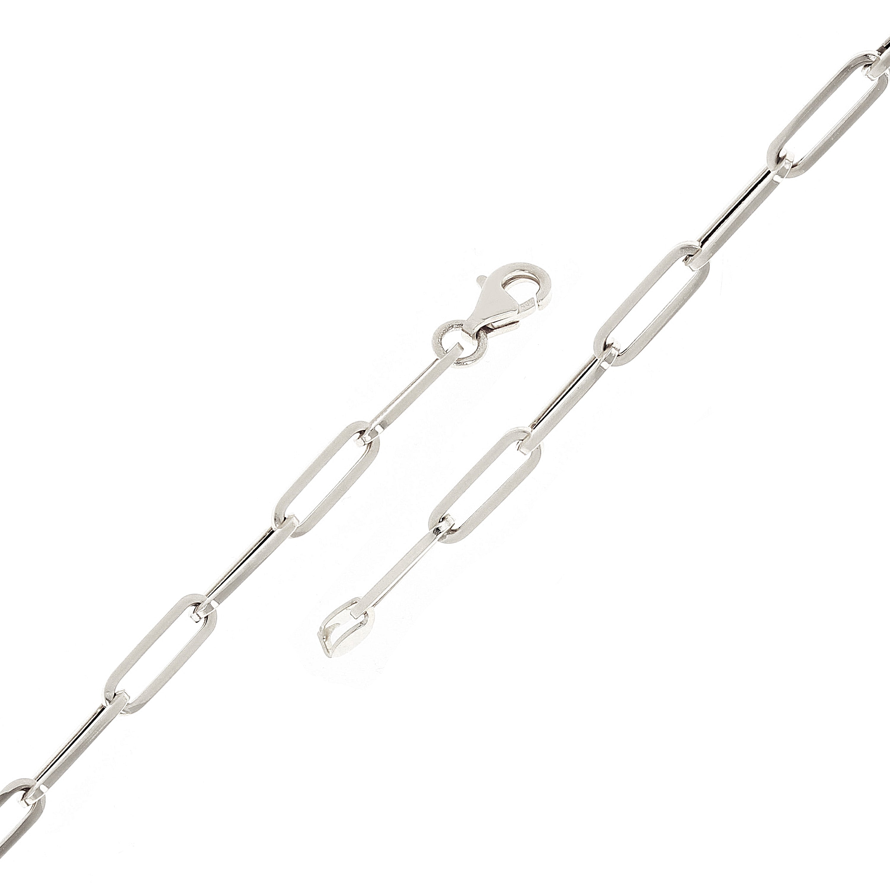 Italian 14k White Gold Hollow Paper Clip Links Bracelet 8" 3.2mm 1.6 grams - White,8"