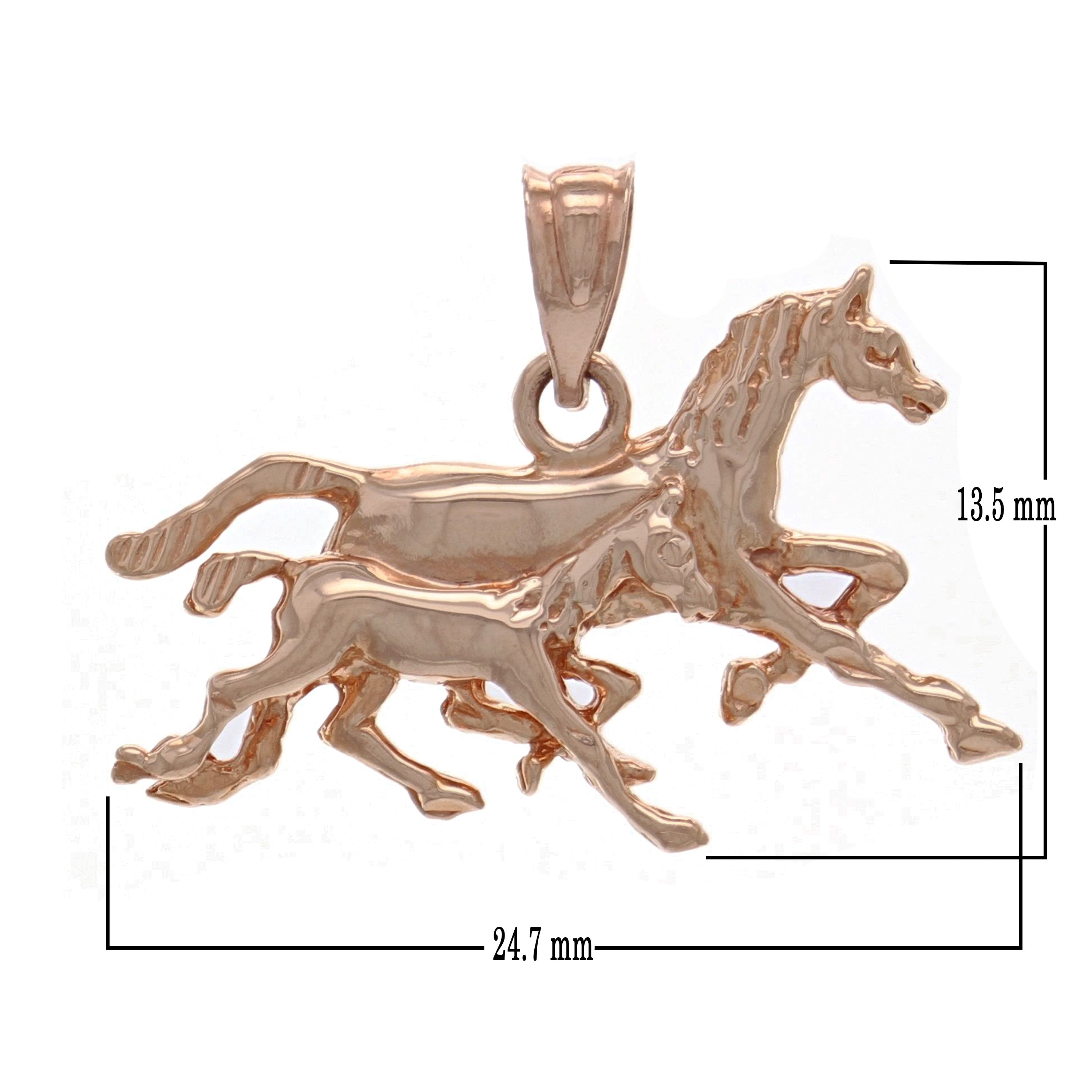 14k Rose Gold High Polish Running Horses Charm Pendant 1.9 grams - Rose