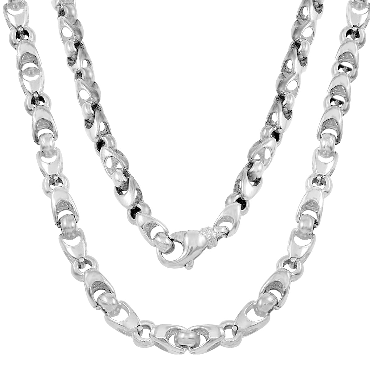 14k White Gold Handmade Fashion Link Necklace 28" 6.56mm 86.5grams - White,28"