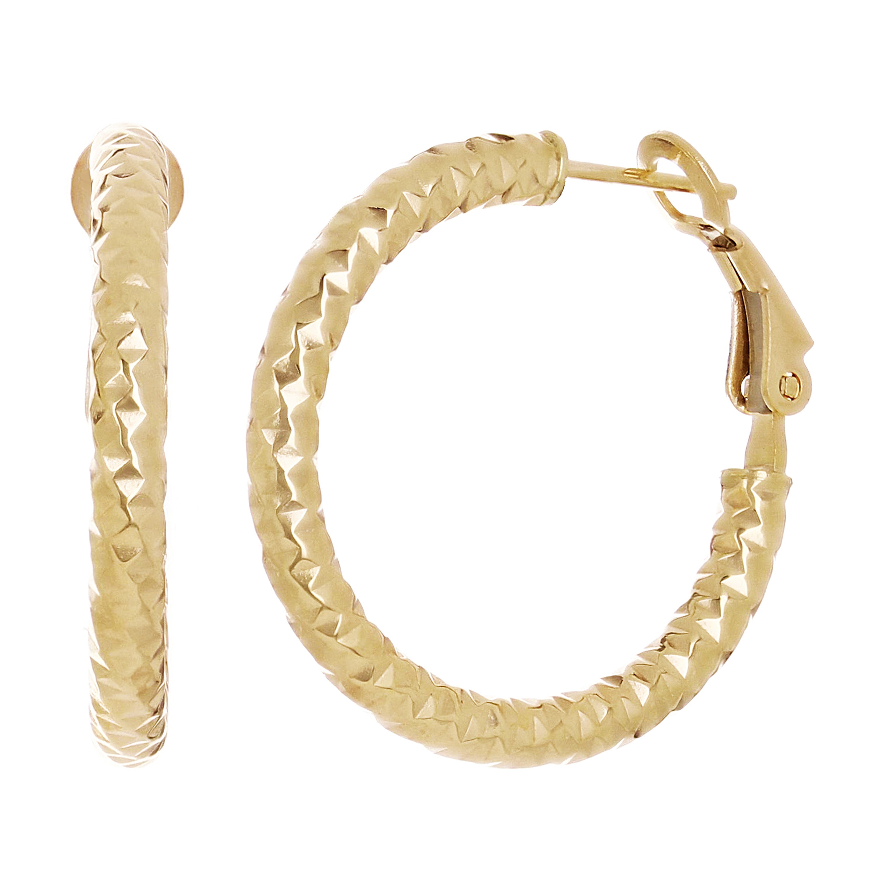 Italian 14k Yellow Gold Diamond Cut Round Hoop Earrings 1" 3mm 2.6 grams