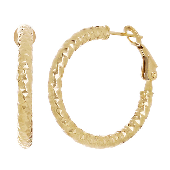 Italian 14k Yellow Gold Diamond Cut Round Hoop Earrings 1