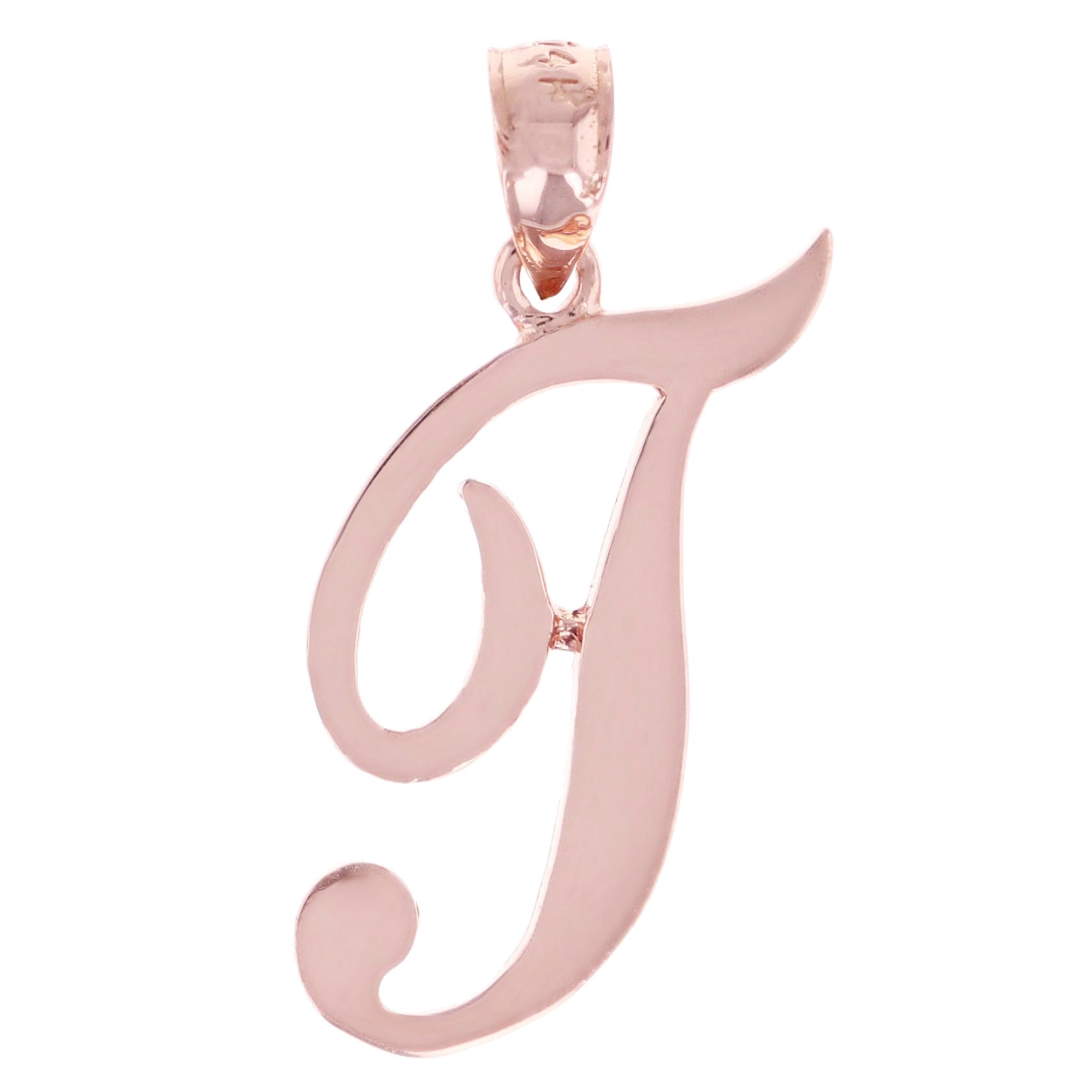 14k Rose Gold Initial Letter T Alphabet Charm Pendant - Letter T,Rose