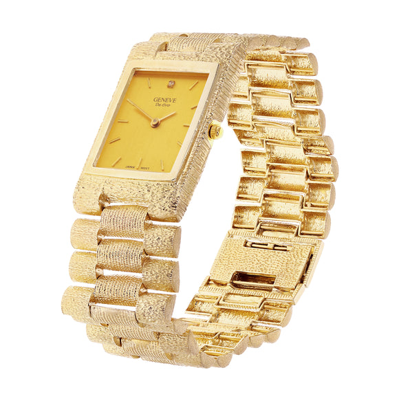 10k Yellow Gold Solid Watch Link Band Geneve w/ Diamond 7.5-8