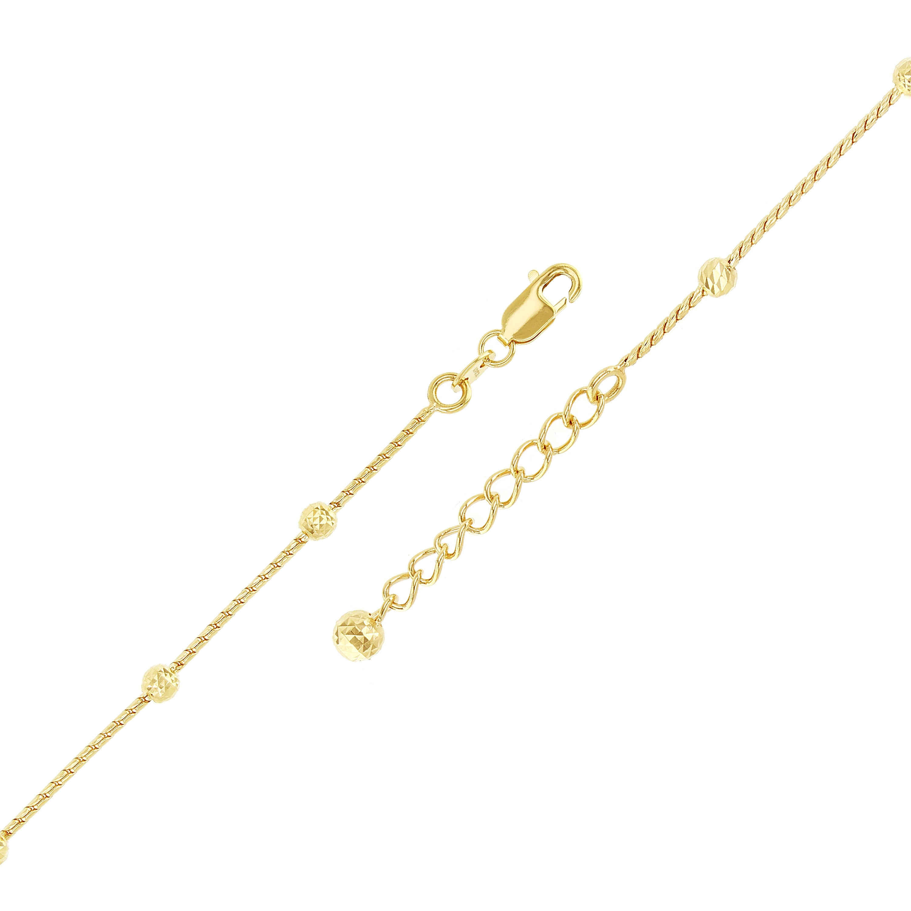 Italian 18k Yellow Gold Diamond Cut Chain Ball Bead Station Bracelet Adj. 6-7"