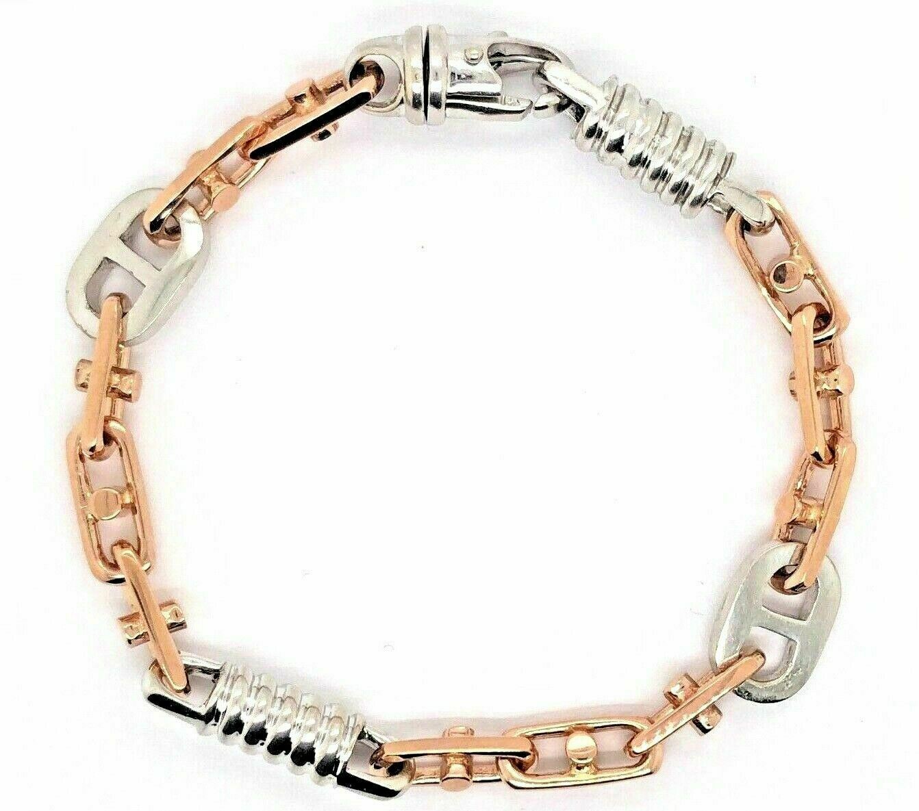 14k Two Tone Gold Handmade Fashion Link Bracelet 9" 7.5mm 32.7 grams