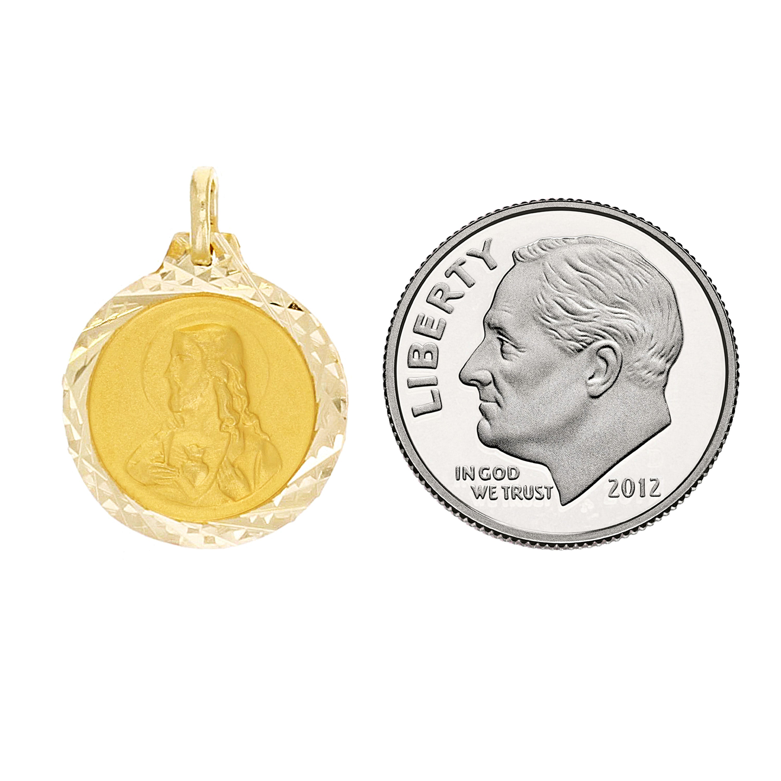 Italian 14k Yellow Gold Sacred Heart of Jesus Medal Charm Pendant 1.8 grams