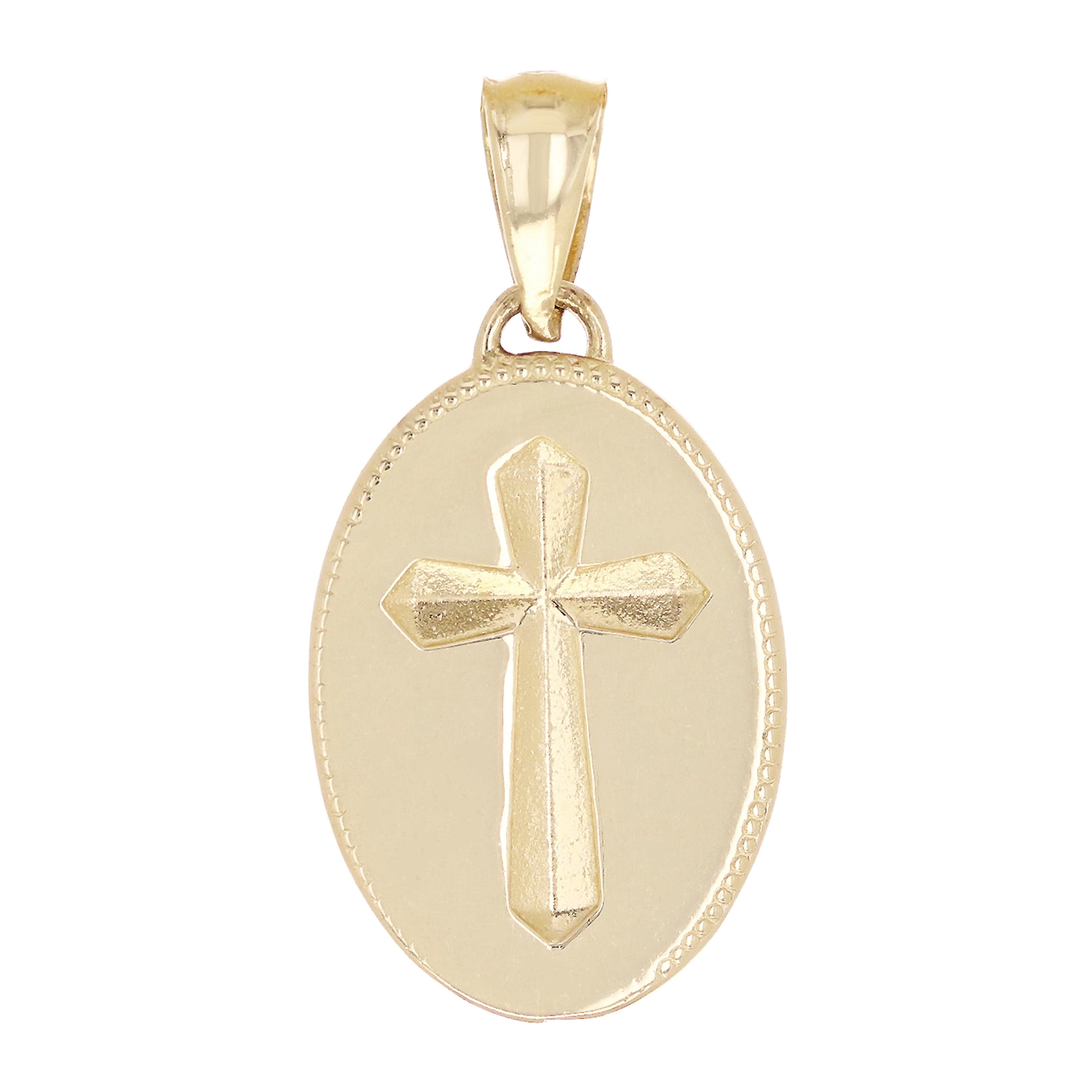 14k Yellow Gold Oval Cross Medal Charm Pendant 2.9 grams