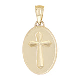14k Yellow Gold Oval Cross Medal Charm Pendant 2.9 grams