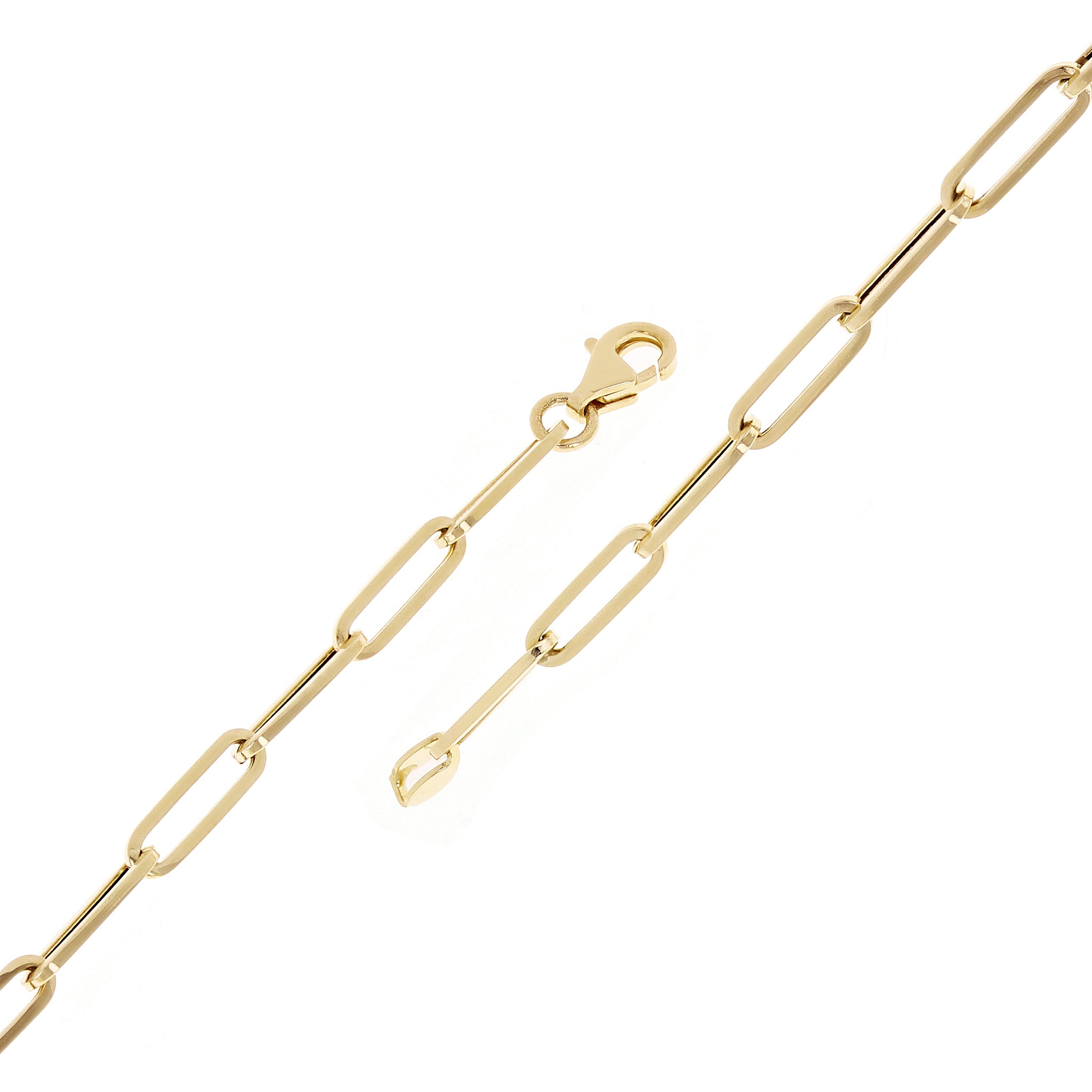 Italian 14k Yellow Gold Hollow Paper Clip Links Bracelet 8.25" 3mm 1.6 grams - Yellow,8.25"