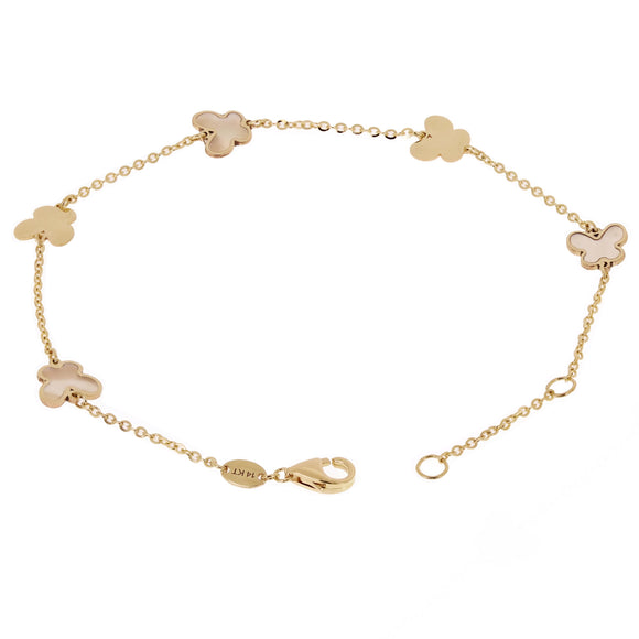 Italian 14k Yellow Gold & Mother of Pearl BUTTERFLY Charm Bracelet 7
