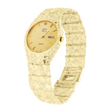 10k Yellow Gold Nugget Link Geneve with Diamond Watch Straight Band 7.5-8" 66.5g