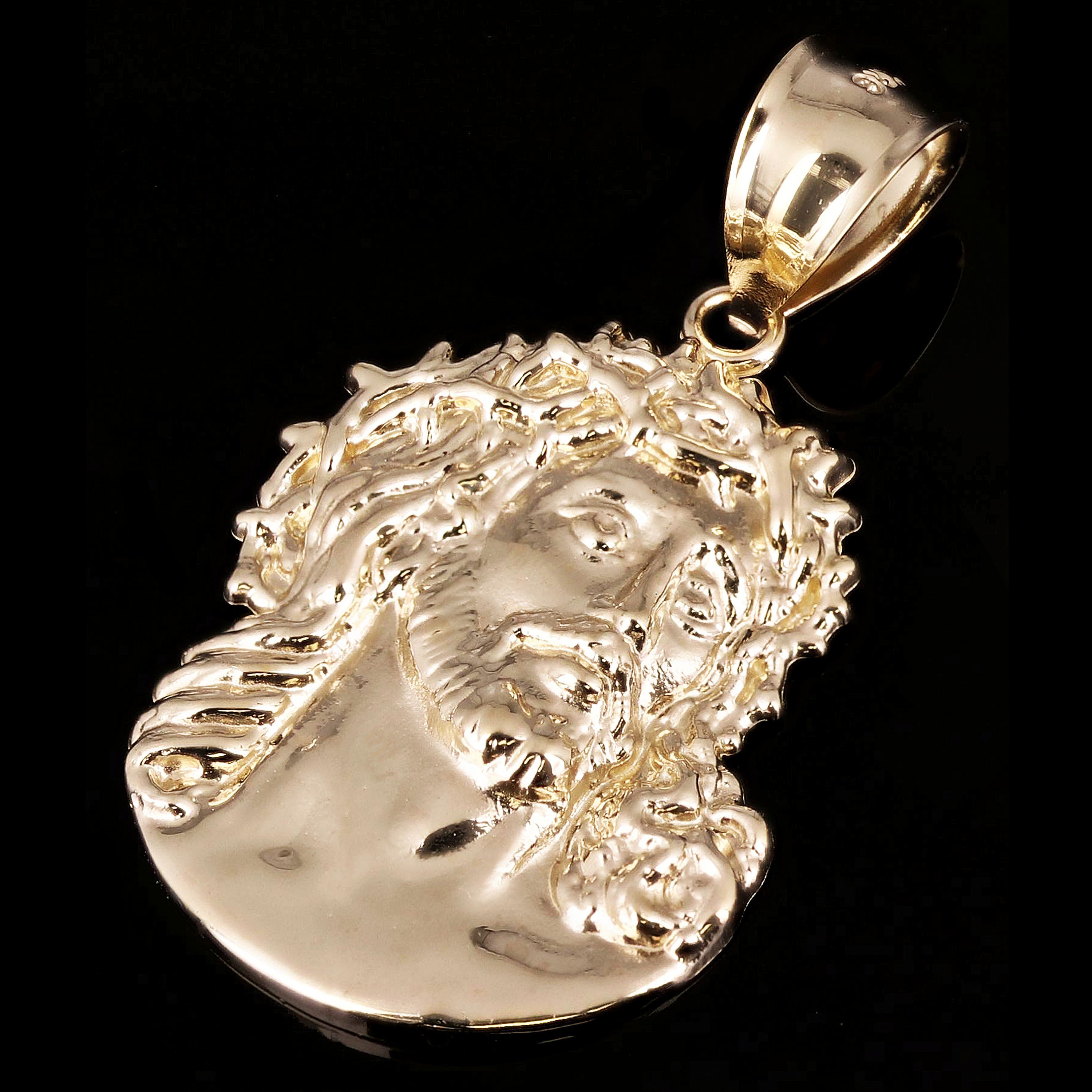 14k Yellow Gold Jesus Head Face Charm Pendant 1.6" 4.1 grams