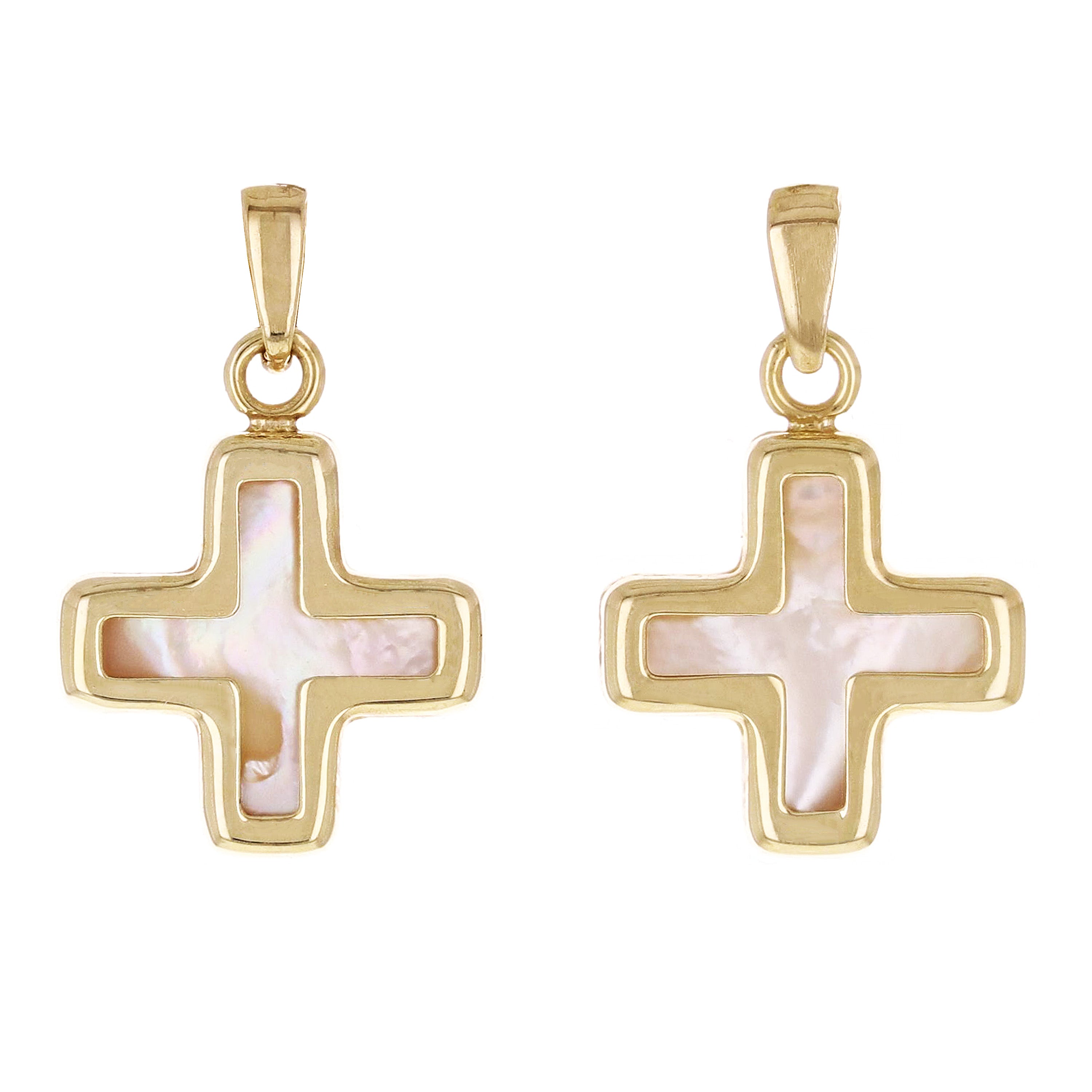 Italian 14k Yellow Gold Mother of Pearl Cross Charm Pendant 18.9mm x 11.9mm 0.8g