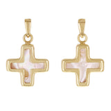 Italian 14k Yellow Gold Mother of Pearl Cross Charm Pendant 18.9mm x 11.9mm 0.8g